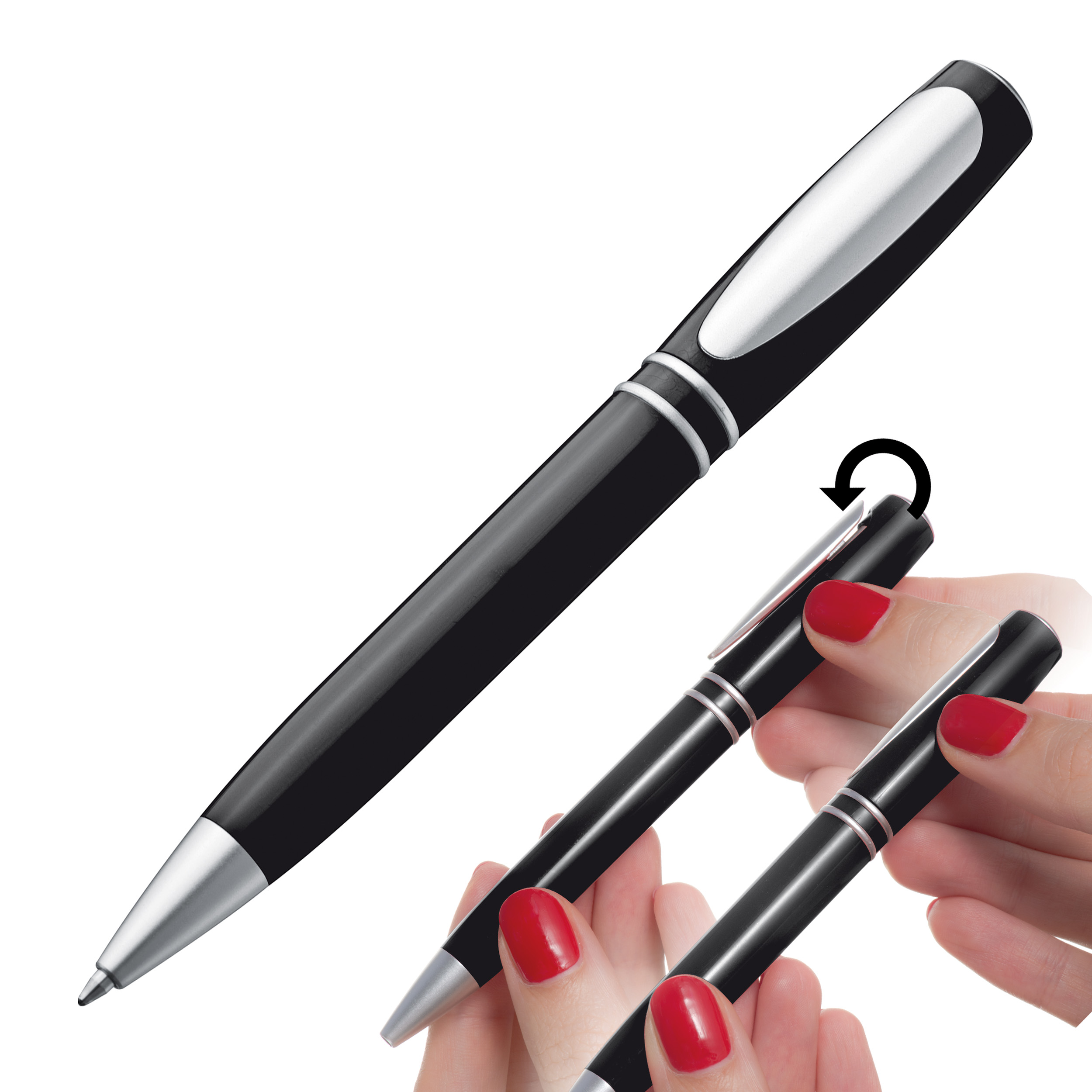 Plastic ball pen with decorative rings