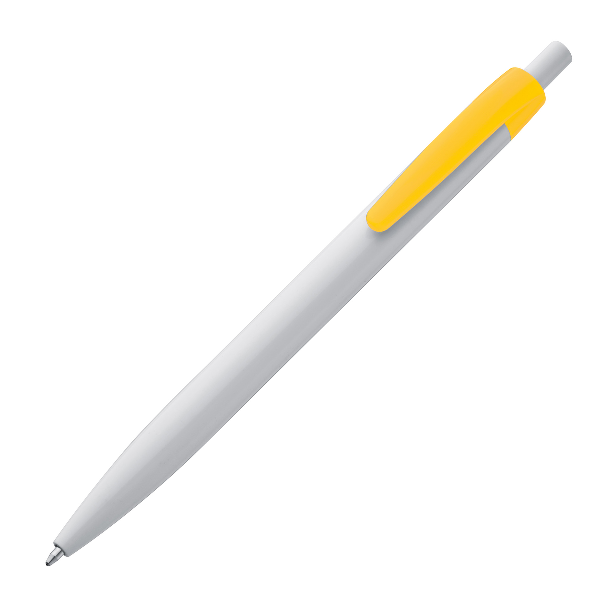 White plastic ball pen with coloured clip
