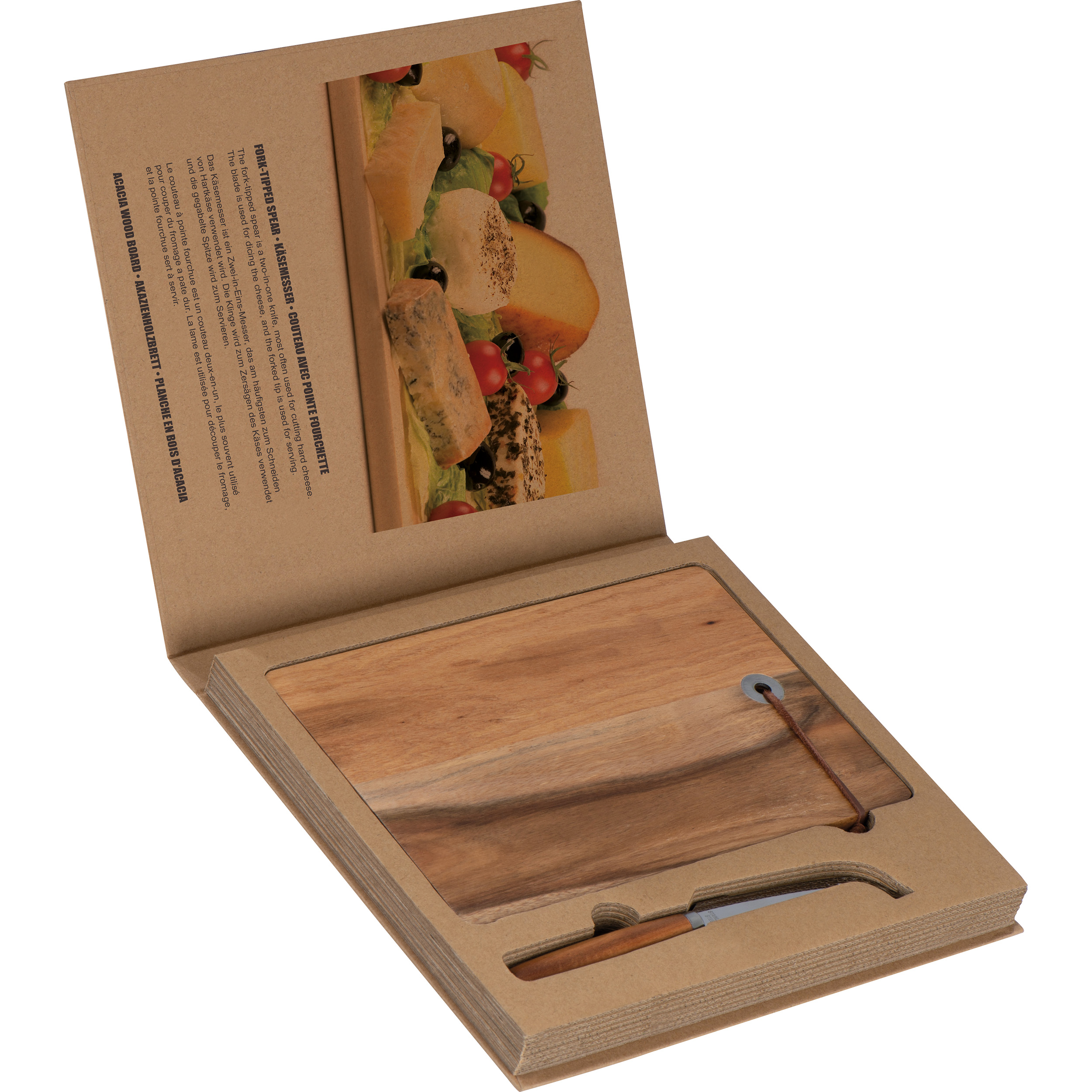 Wooden board with cheese knife