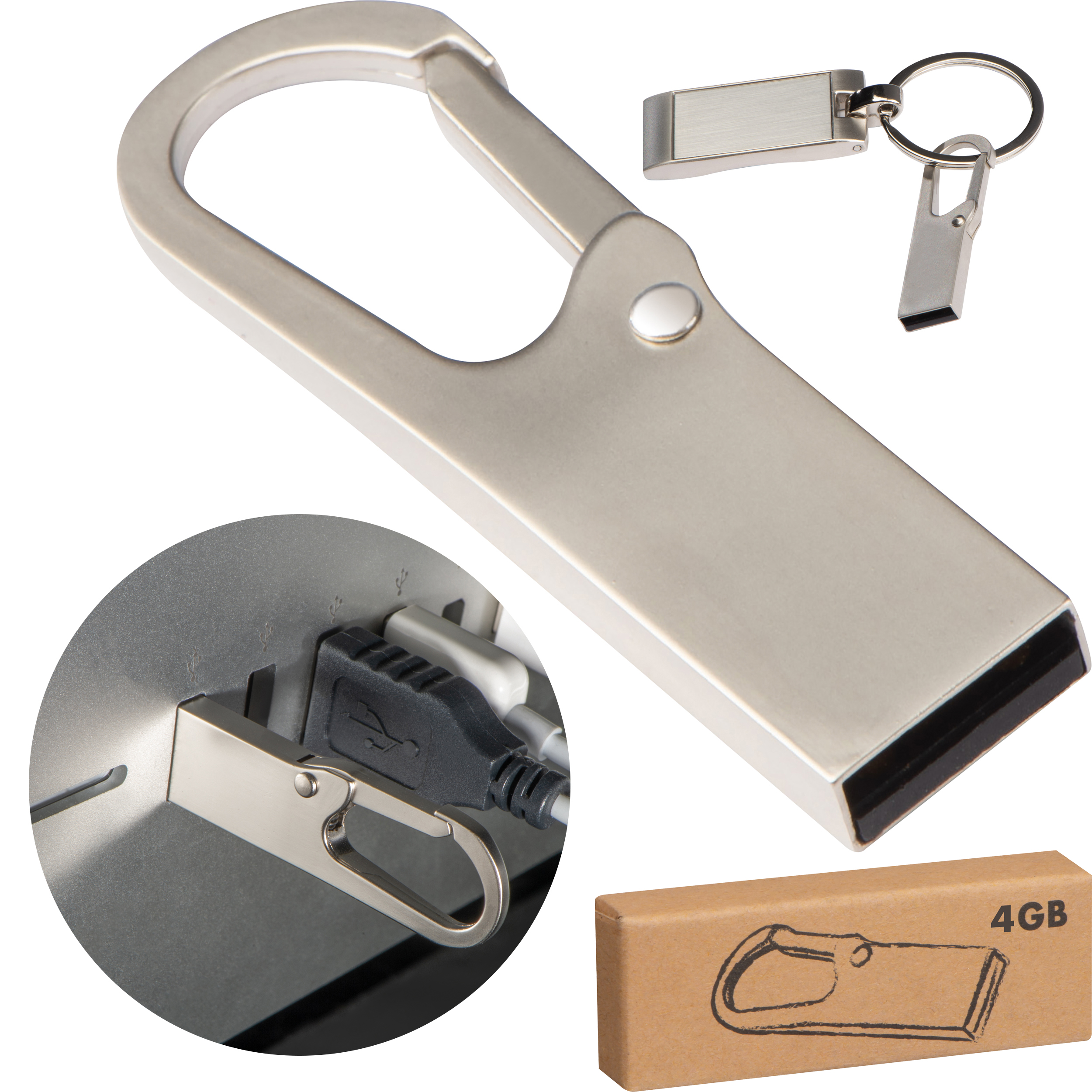 Metal USB stick with carabiner - 4GB