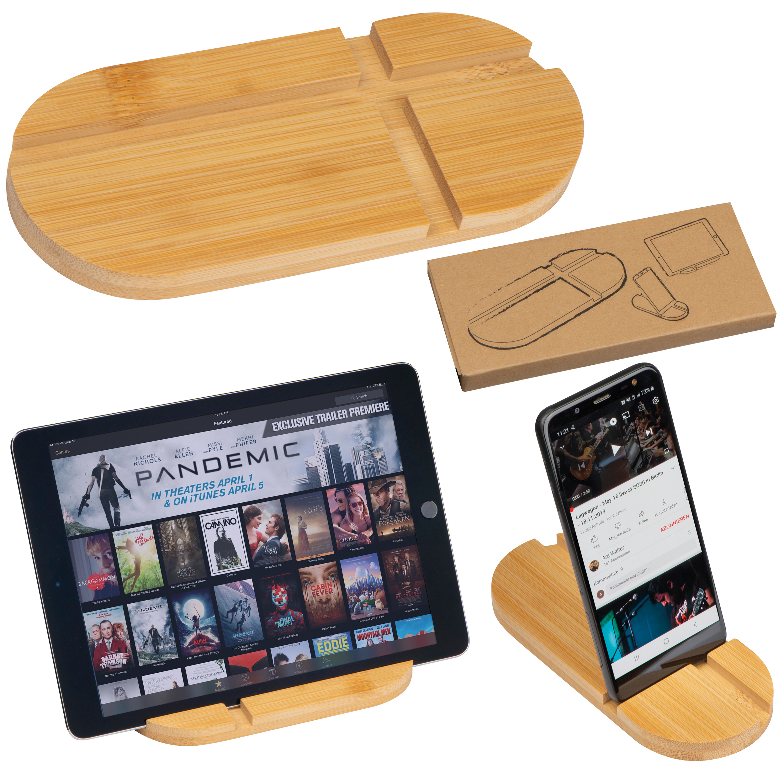 Bamboo tablet and smartphone holder