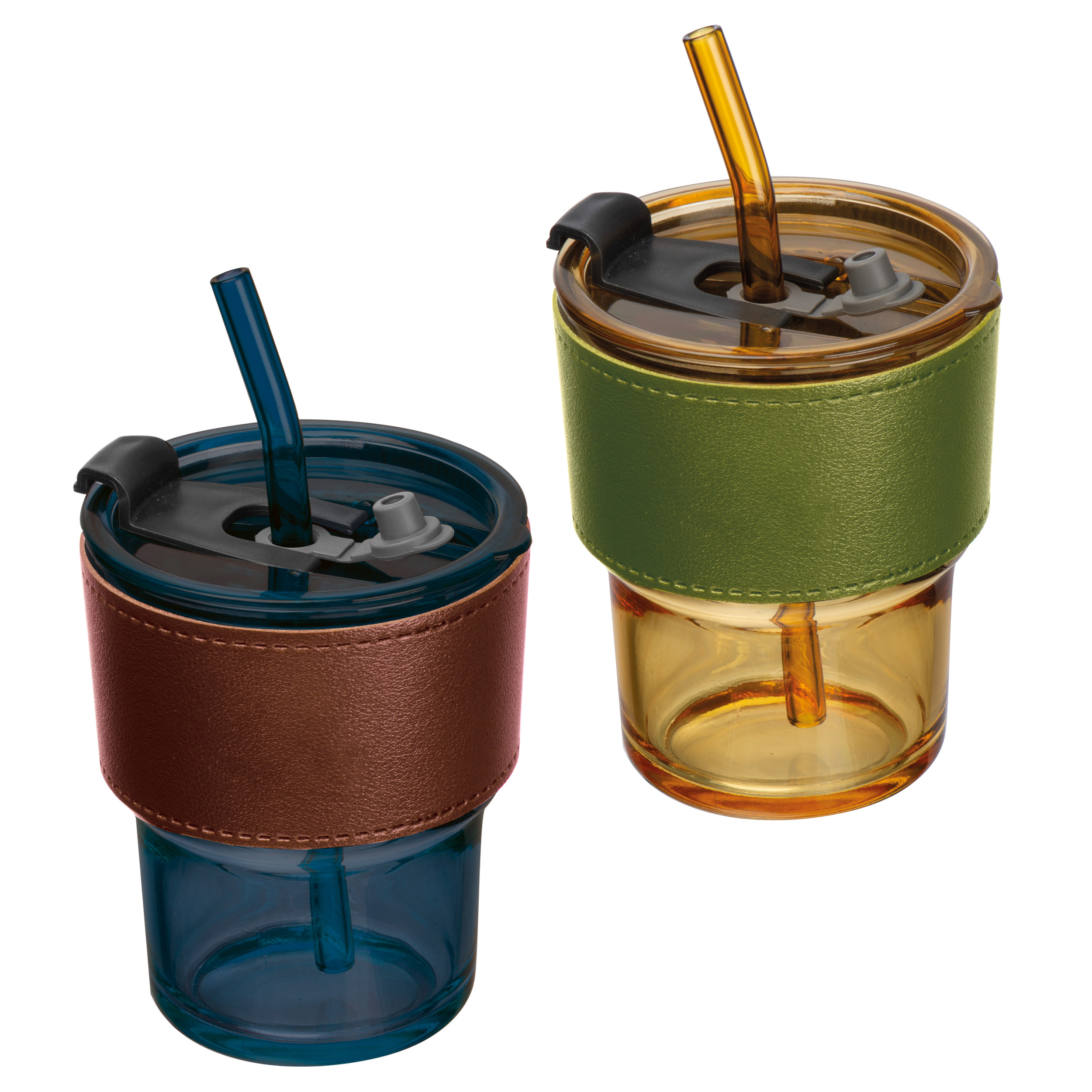 Colored drinking glass with glass straw