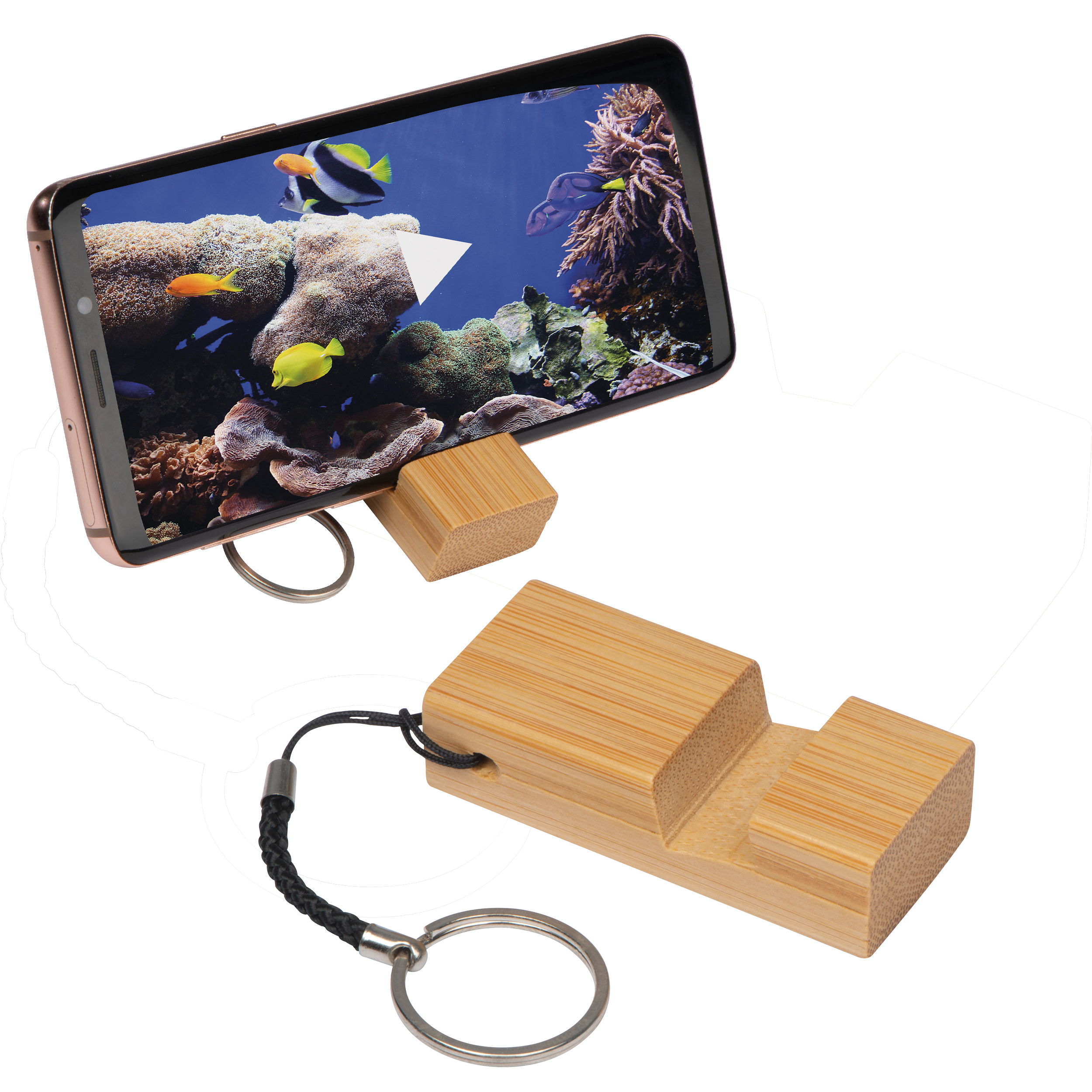 Porte-clés avec support mobile en bambou