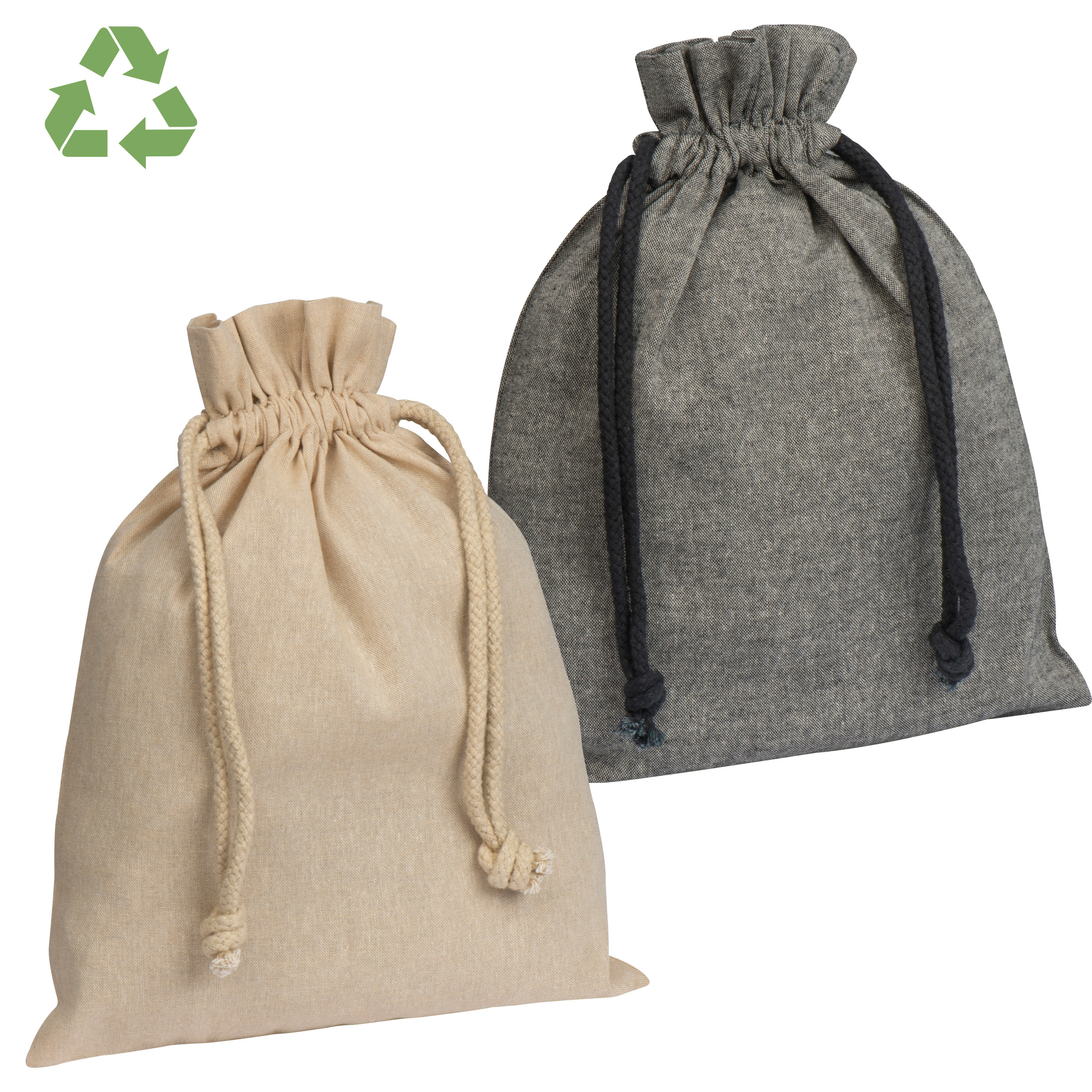 Medium drawstring bag made from recycled cotton