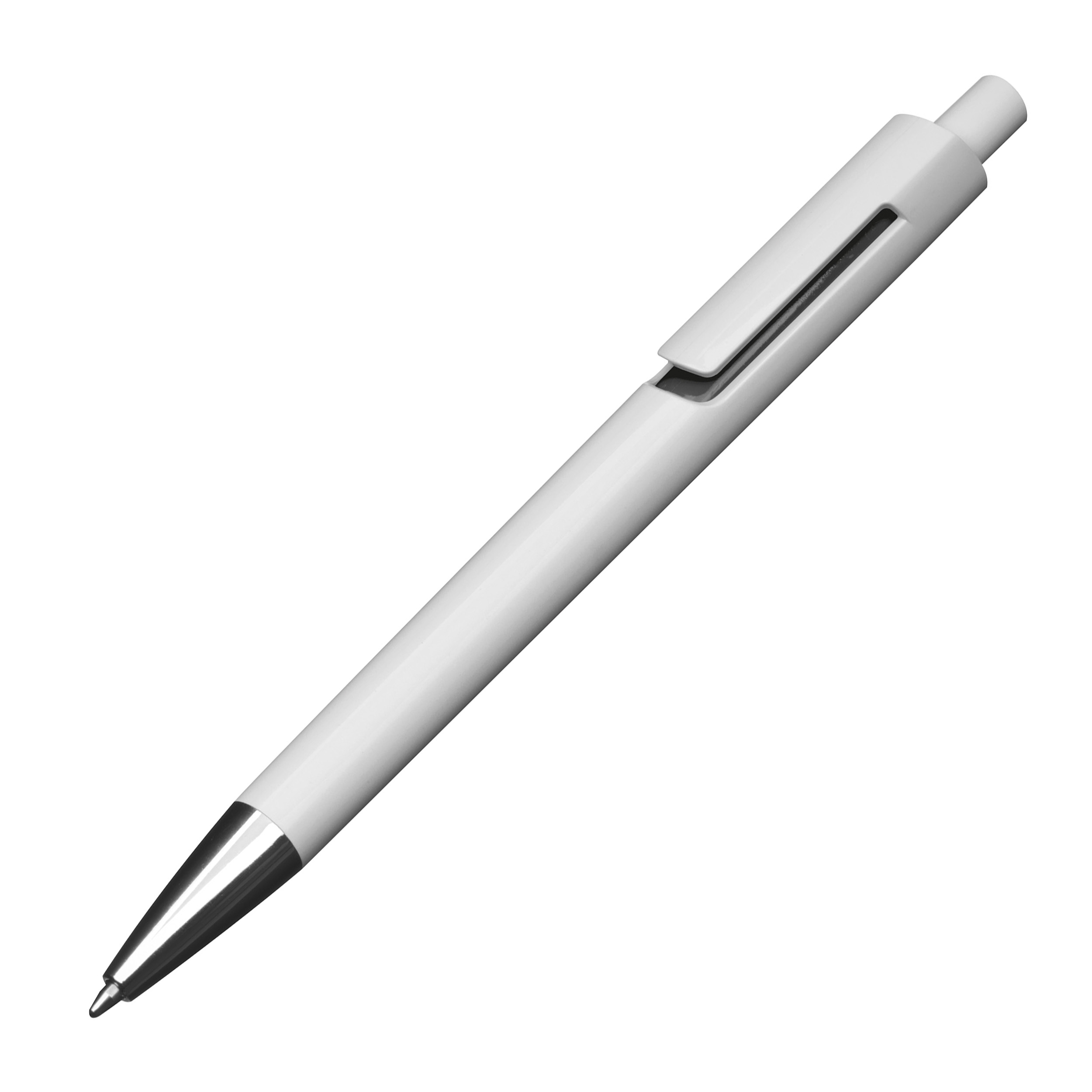 Weißer Kugelschreiber mit farbigen Applikationen 