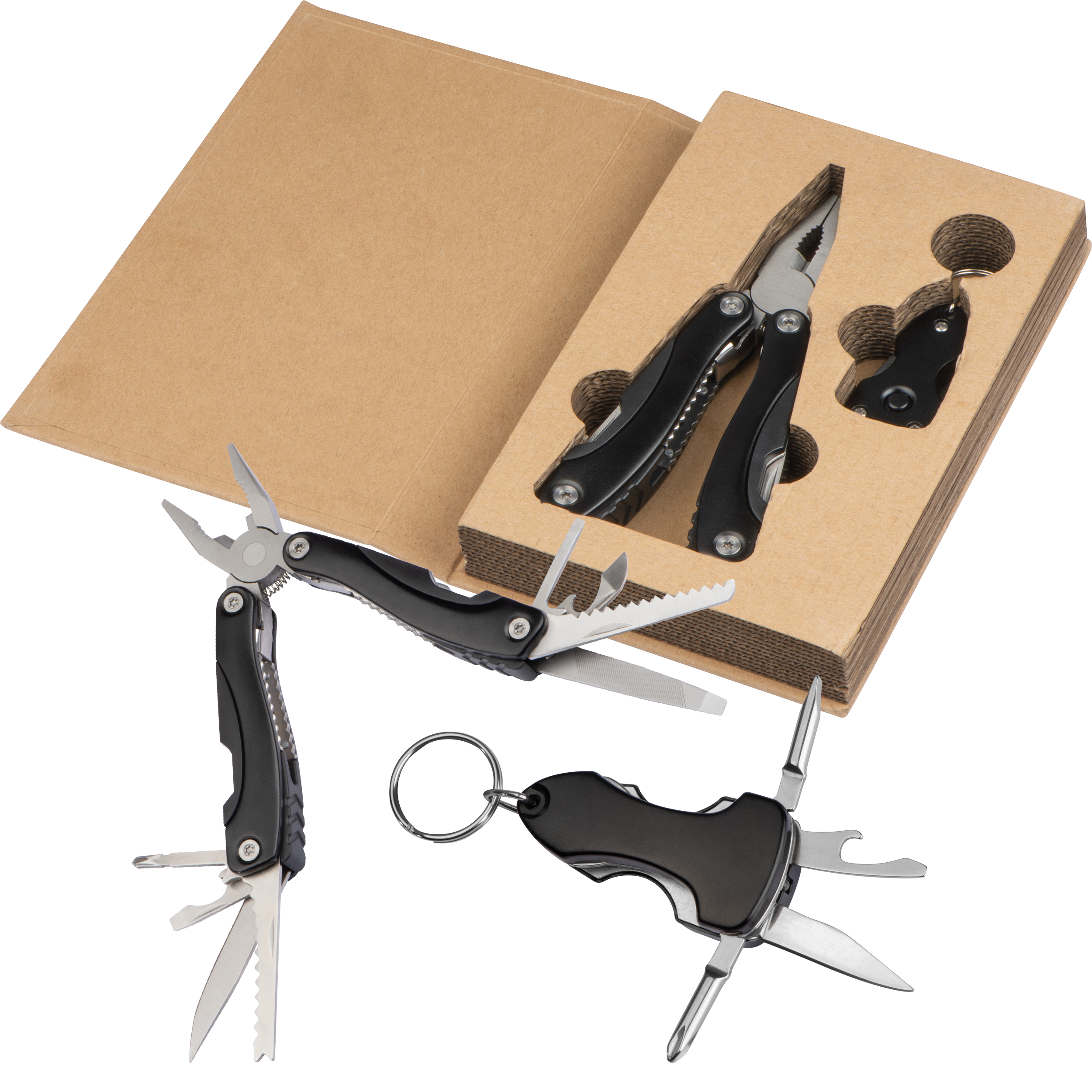 Ensemble d'outils dans une boîte en carton