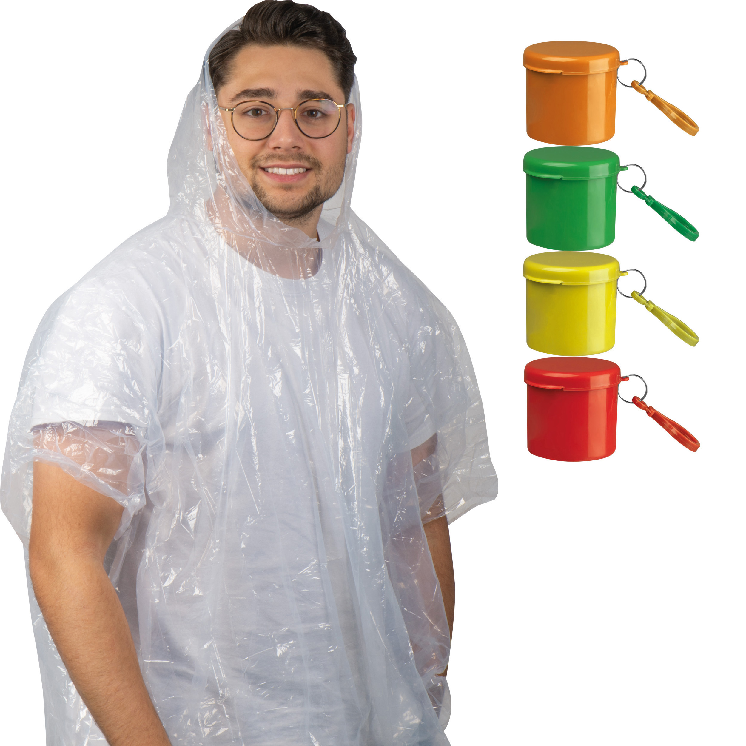 Regenponcho in einem Kunststoffdöschen