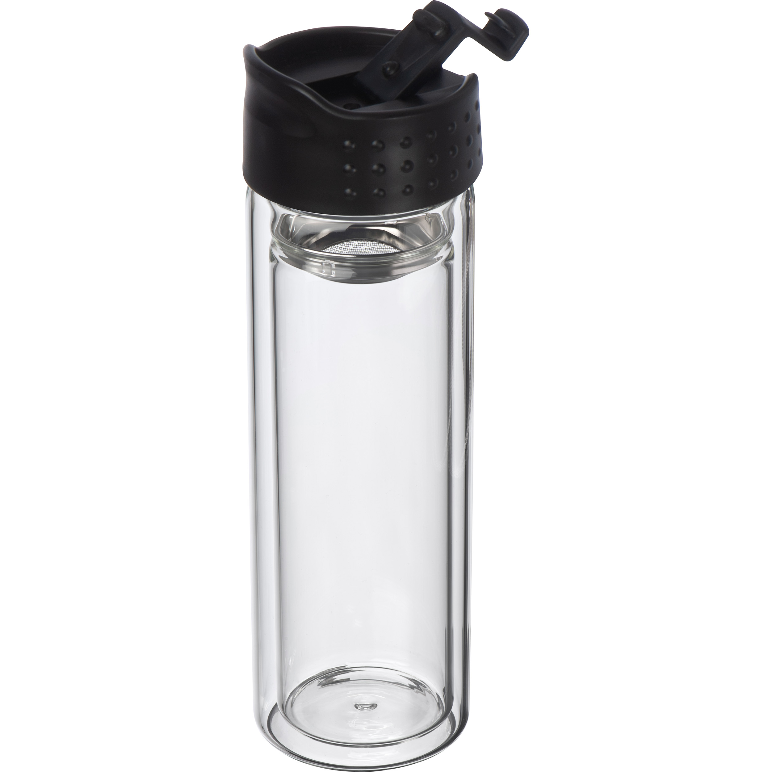 Doppelwandige Vakuum-Glasflasche mit Siebeinsatz, 400 ml