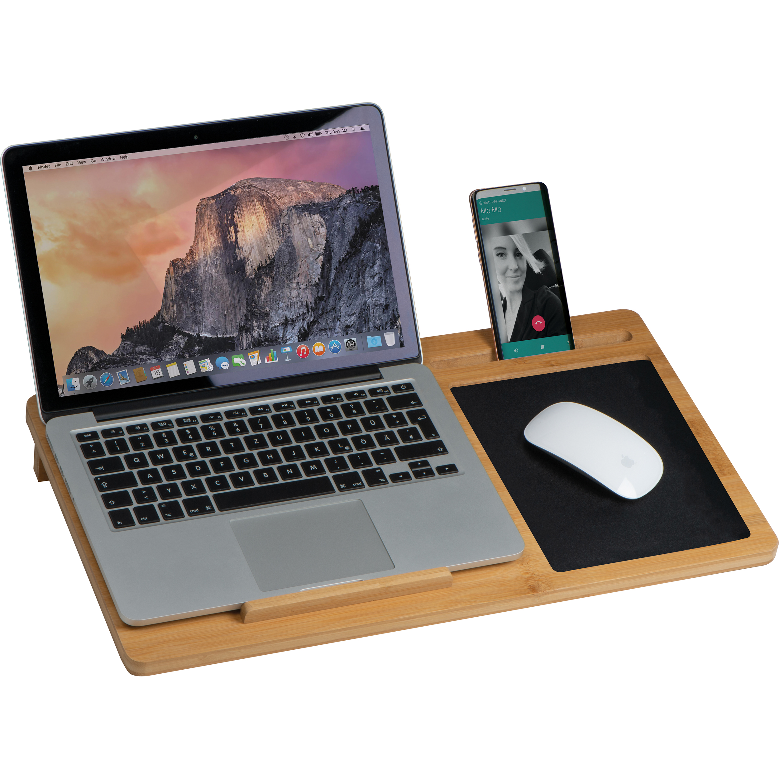Plateau pour ordinateur portable avec tapis de souris et support pour téléphone portable