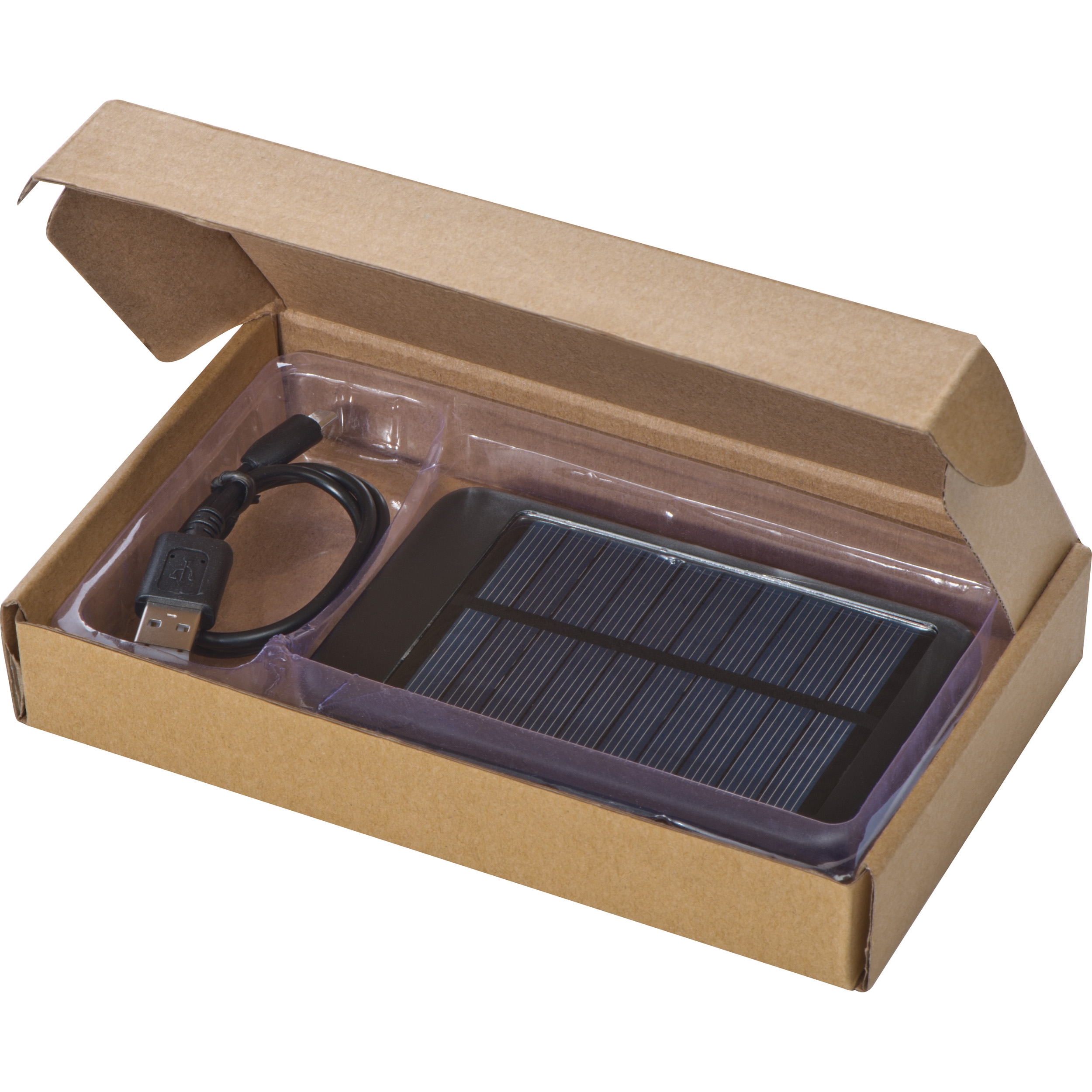 Solar Powerbank aus Metall mit 4.000 mAh Speicherkapazität, inkl. Ladekabel