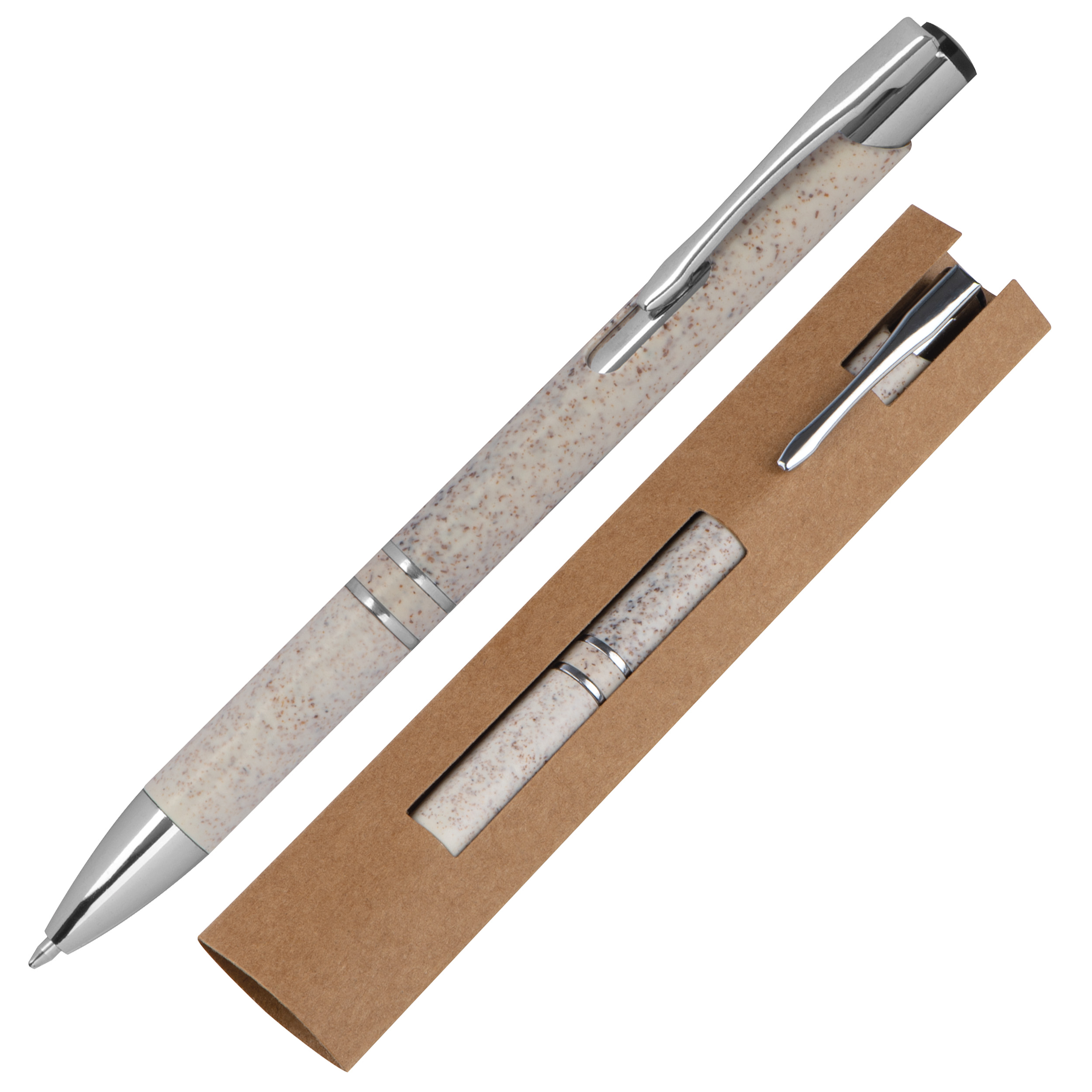Kugelschreiber aus Weizenstroh mit silbernen Applikationen