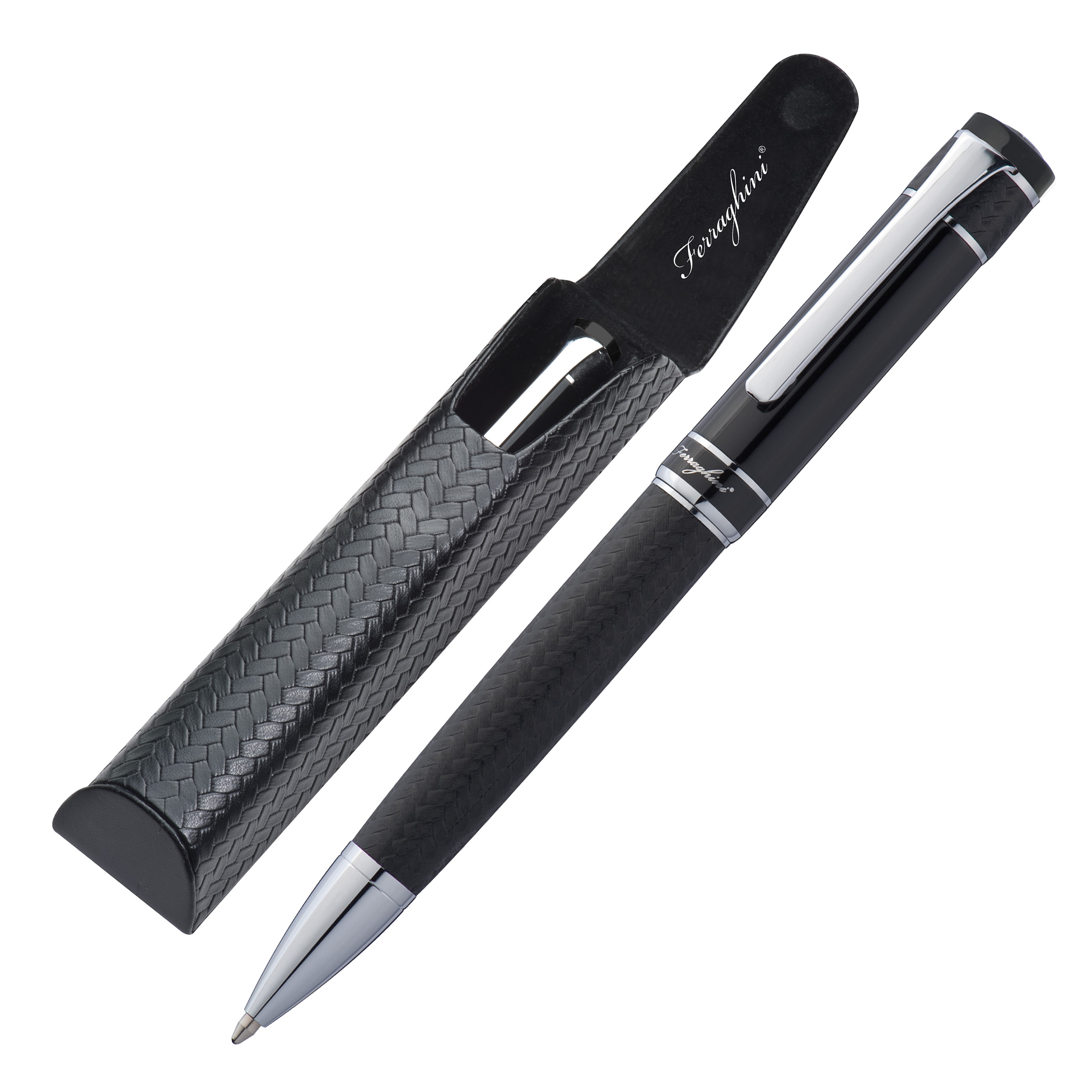 Ferraghini ball pen with twist mechanism with cloth cover in artificial leather case