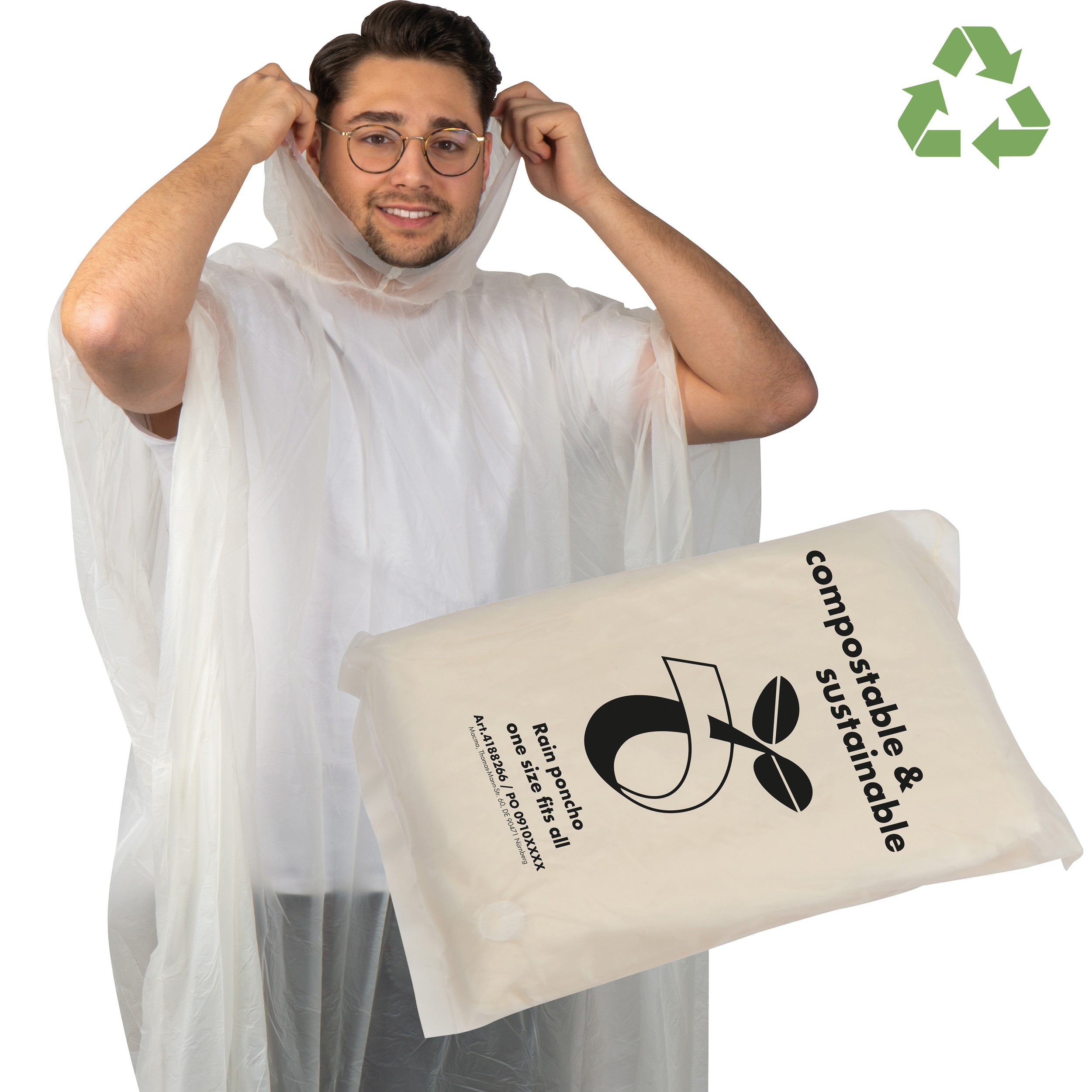 Poncho de pluie en PLA dans un sac de transport - compostable