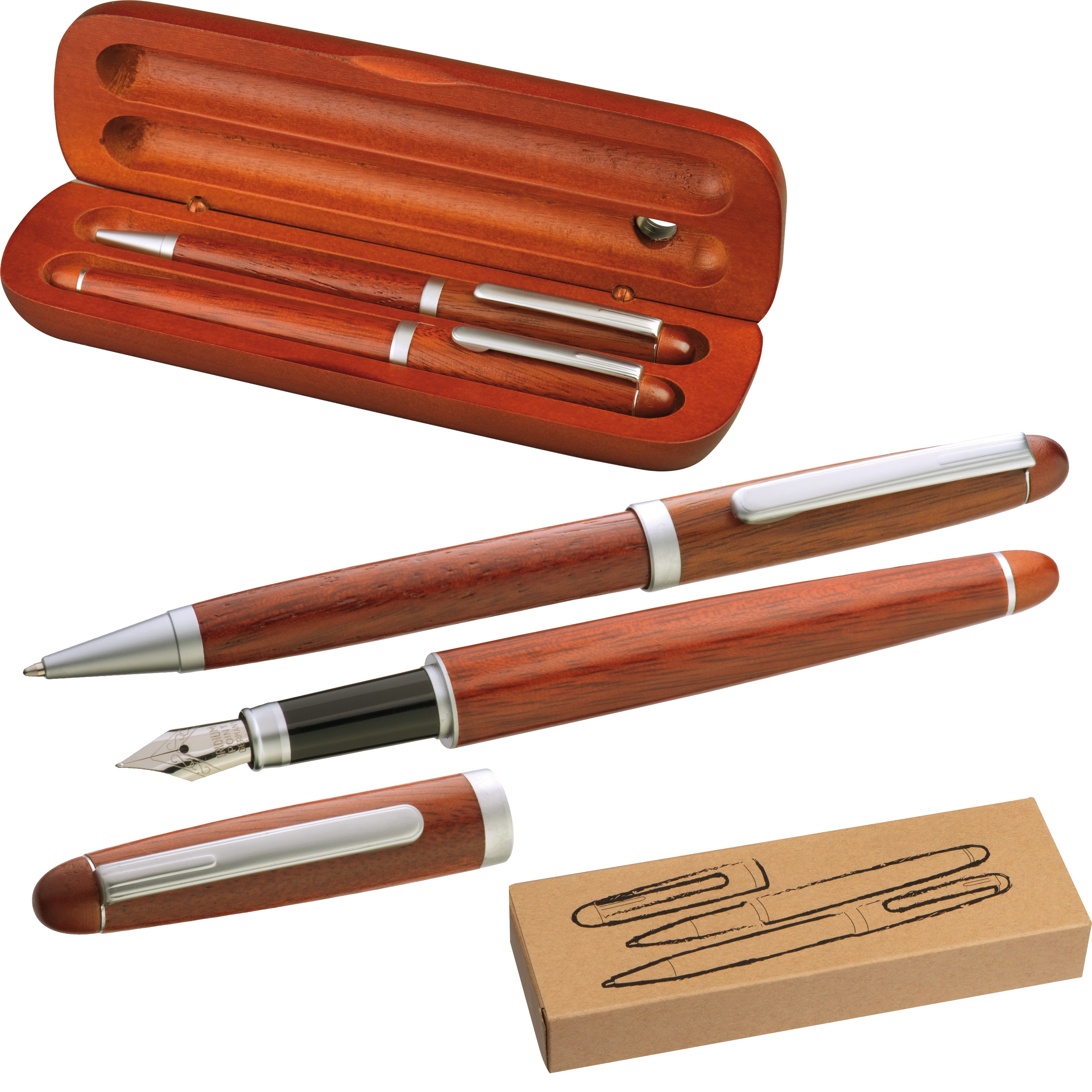 Holz Schreibset mit Kugelschreiber und Füllfederhalter