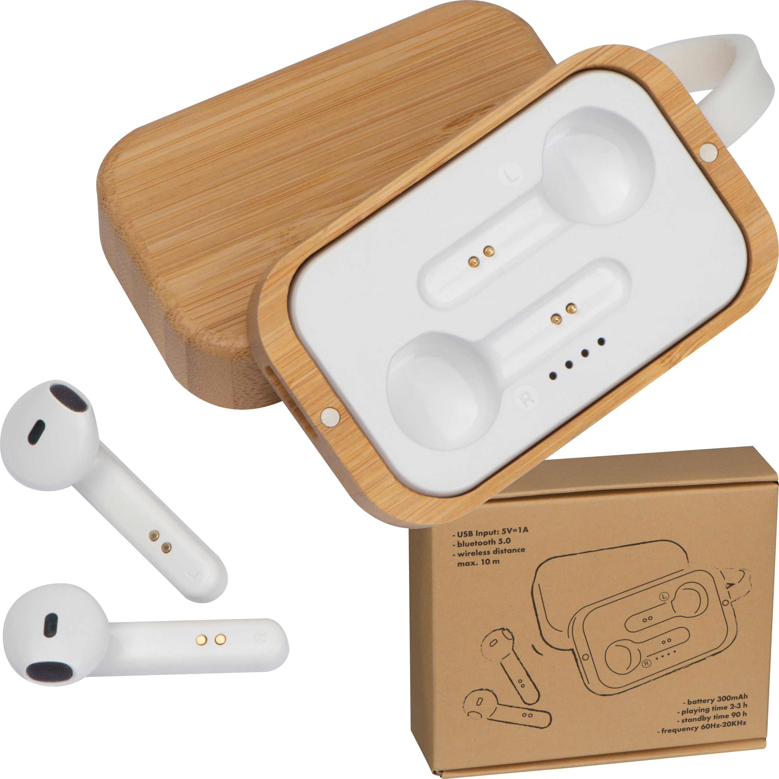 Casque d'écoute Bluetooth dans un emballage en bois