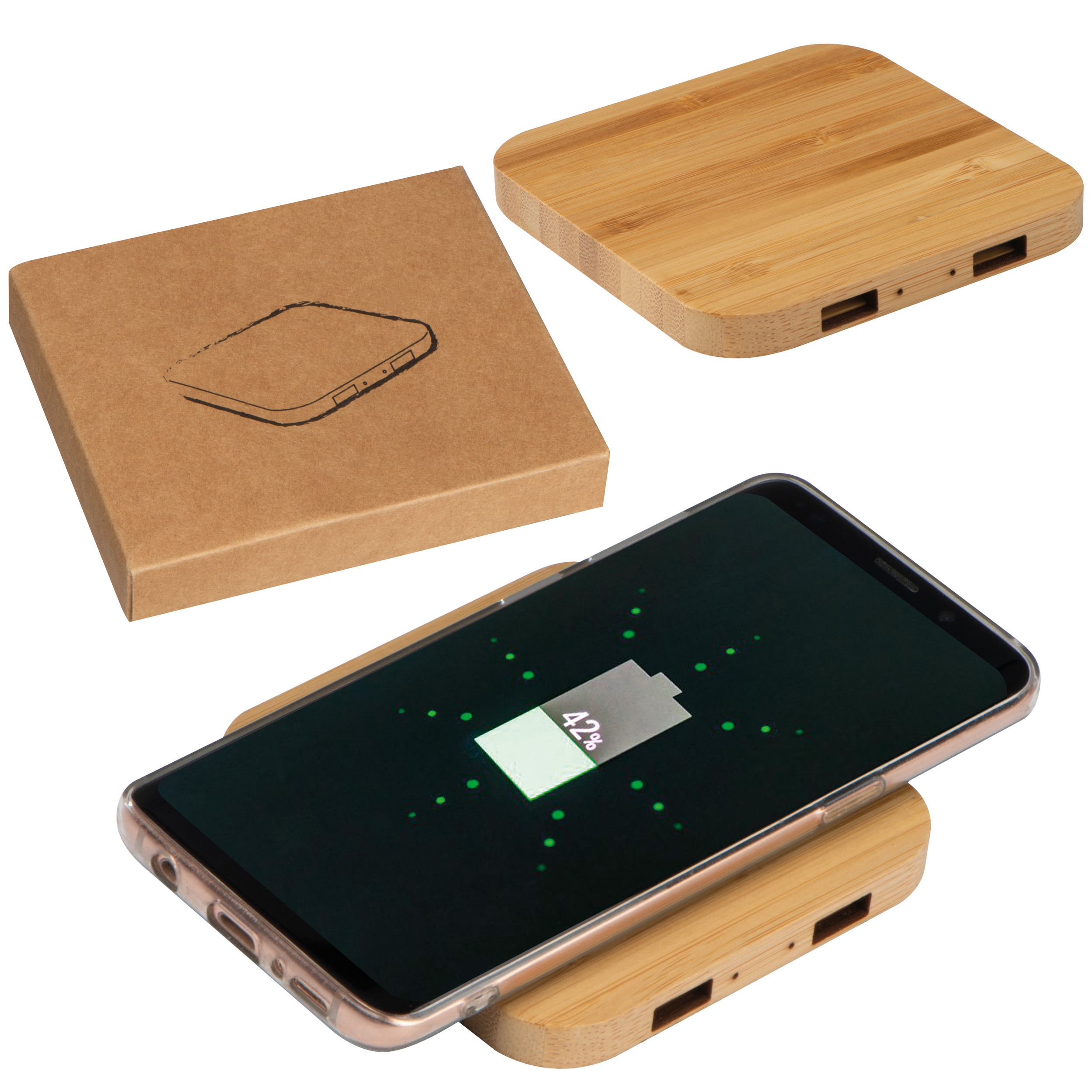 Bamboo Wireless Charger with 2 USB ports