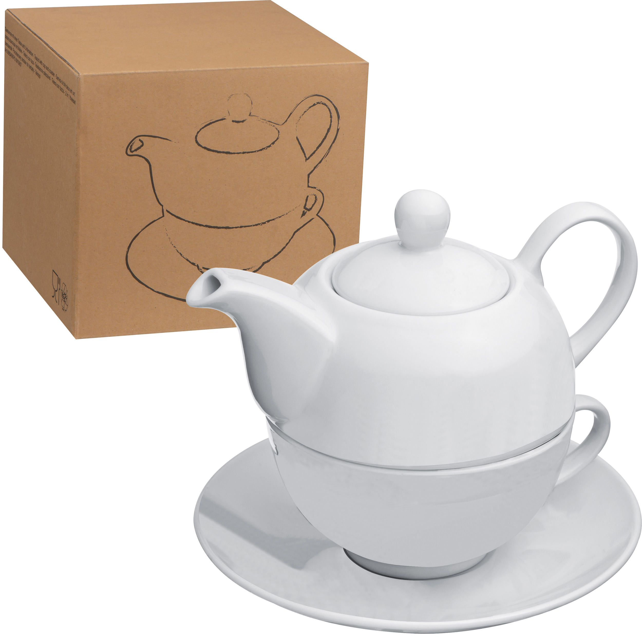 Teekanne (400 ml) mit einer Tasse (200 ml) und Untersetzer