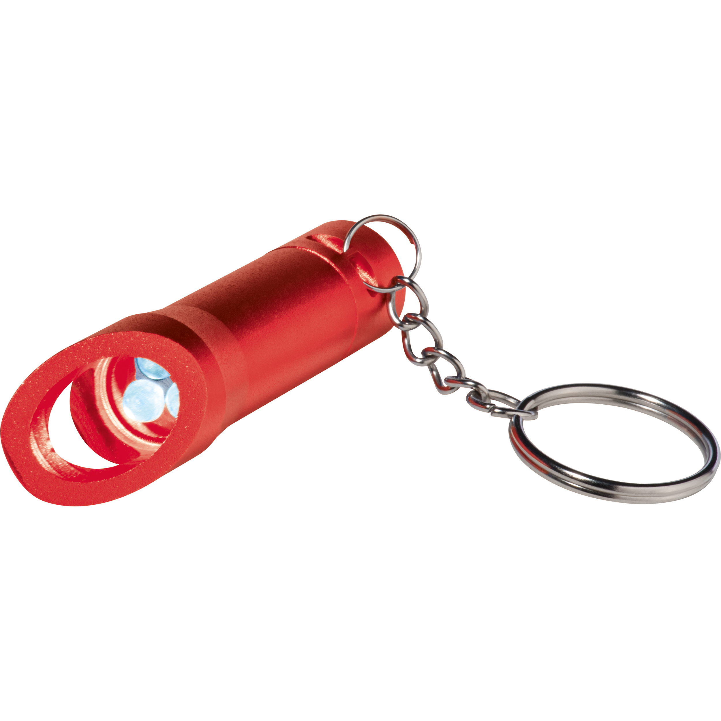 LED key ring with metal bottle opener.