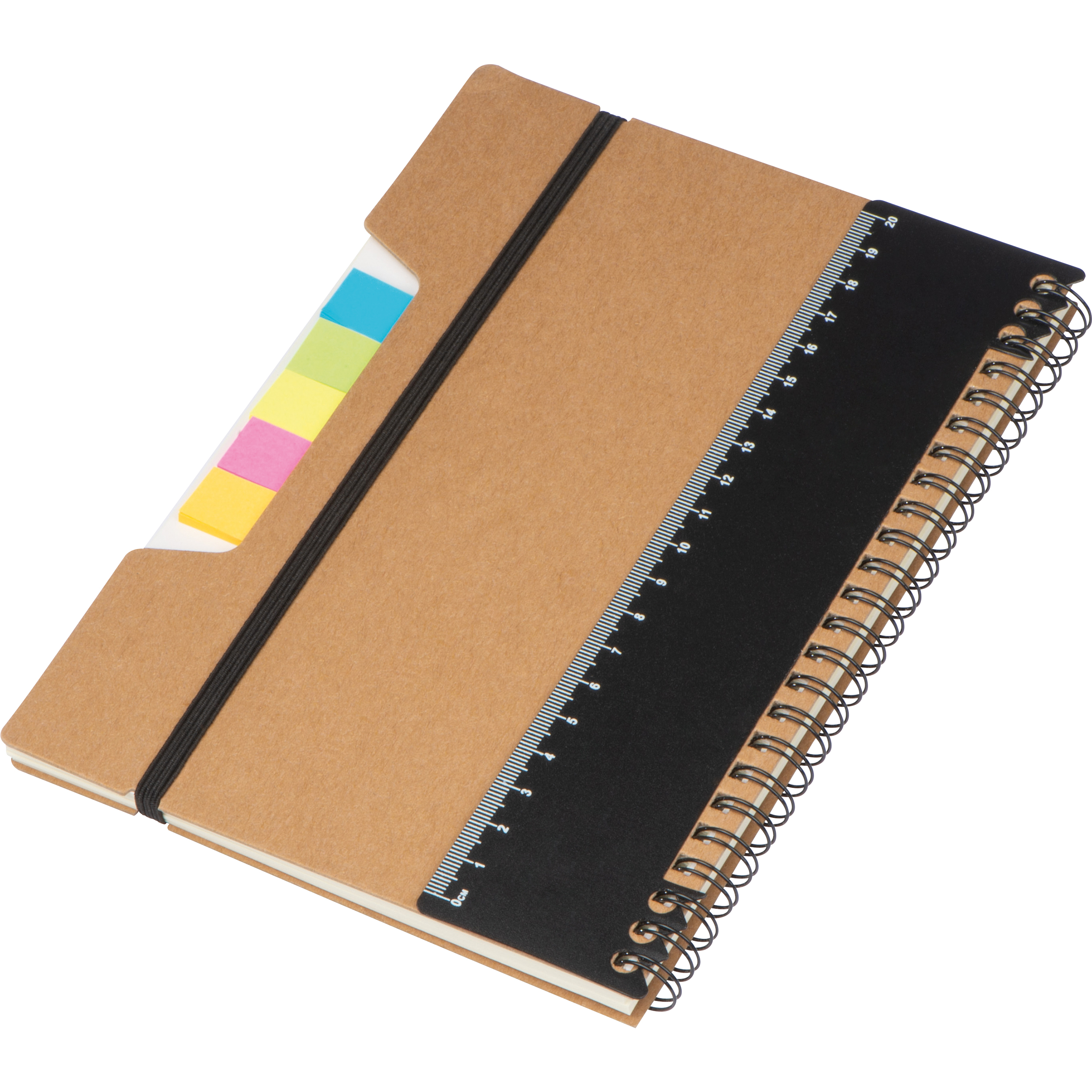 Cuaderno con regla y notas adhesivas