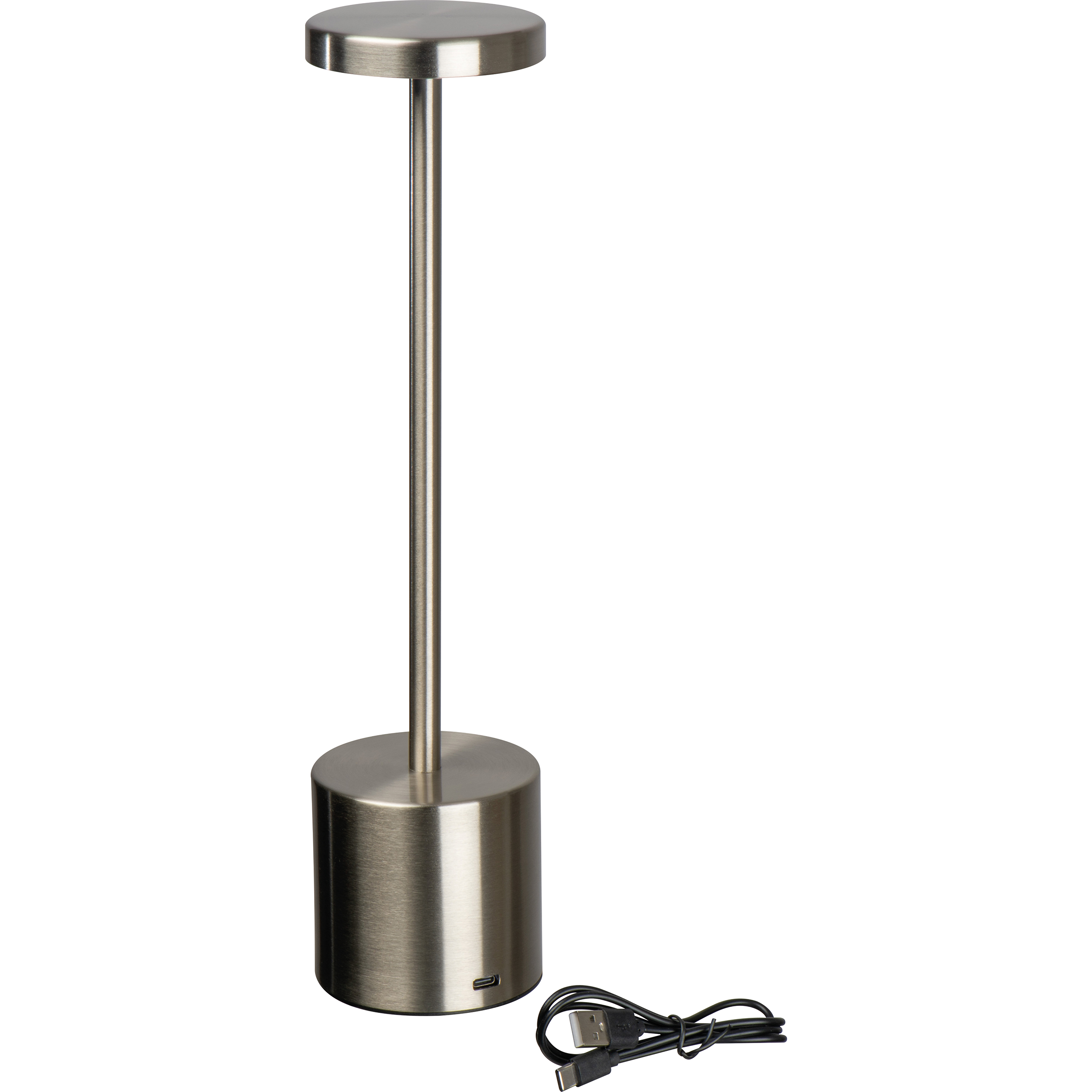 Lámpara de mesa de acero inoxidable con batería recargable