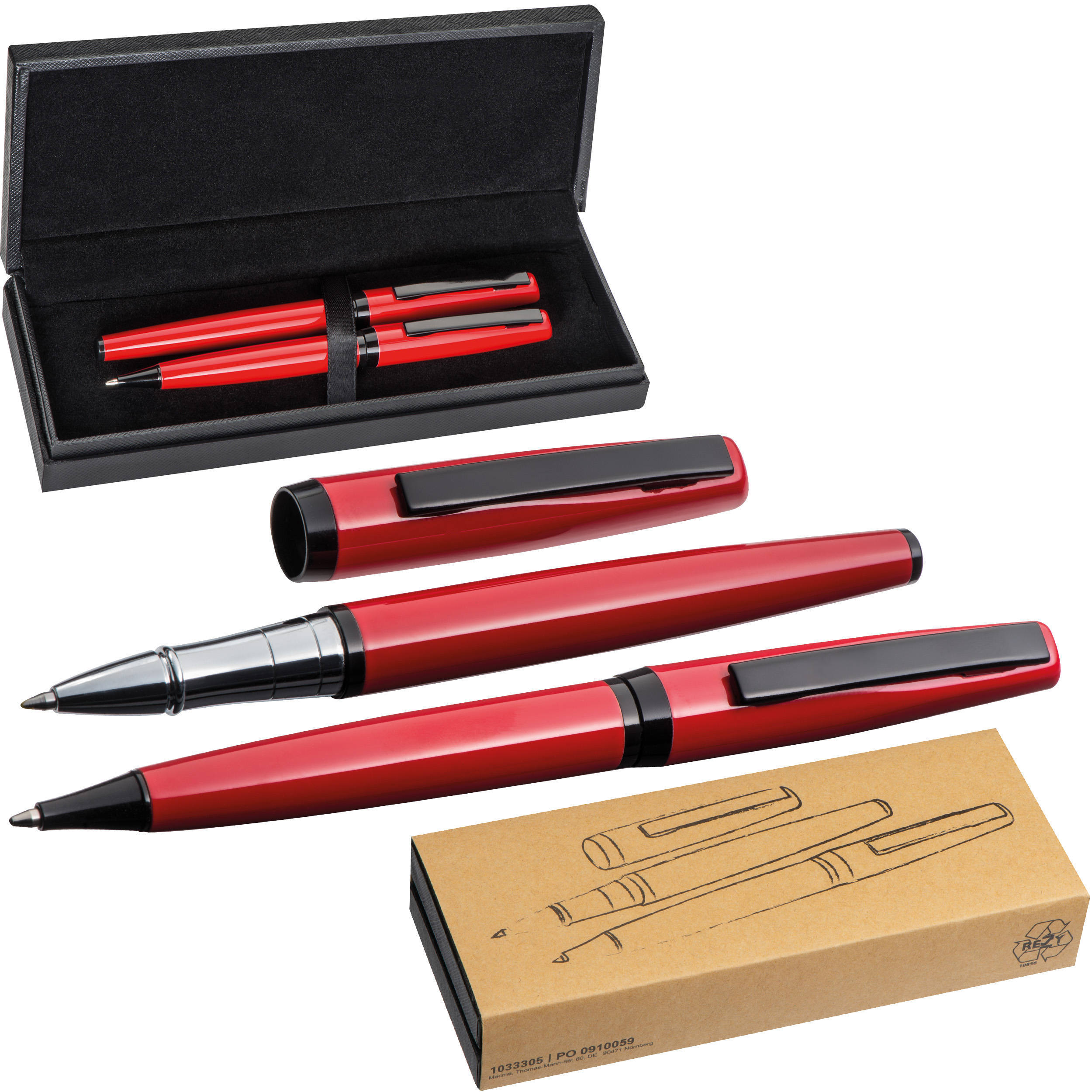 Writing set - red with black accents