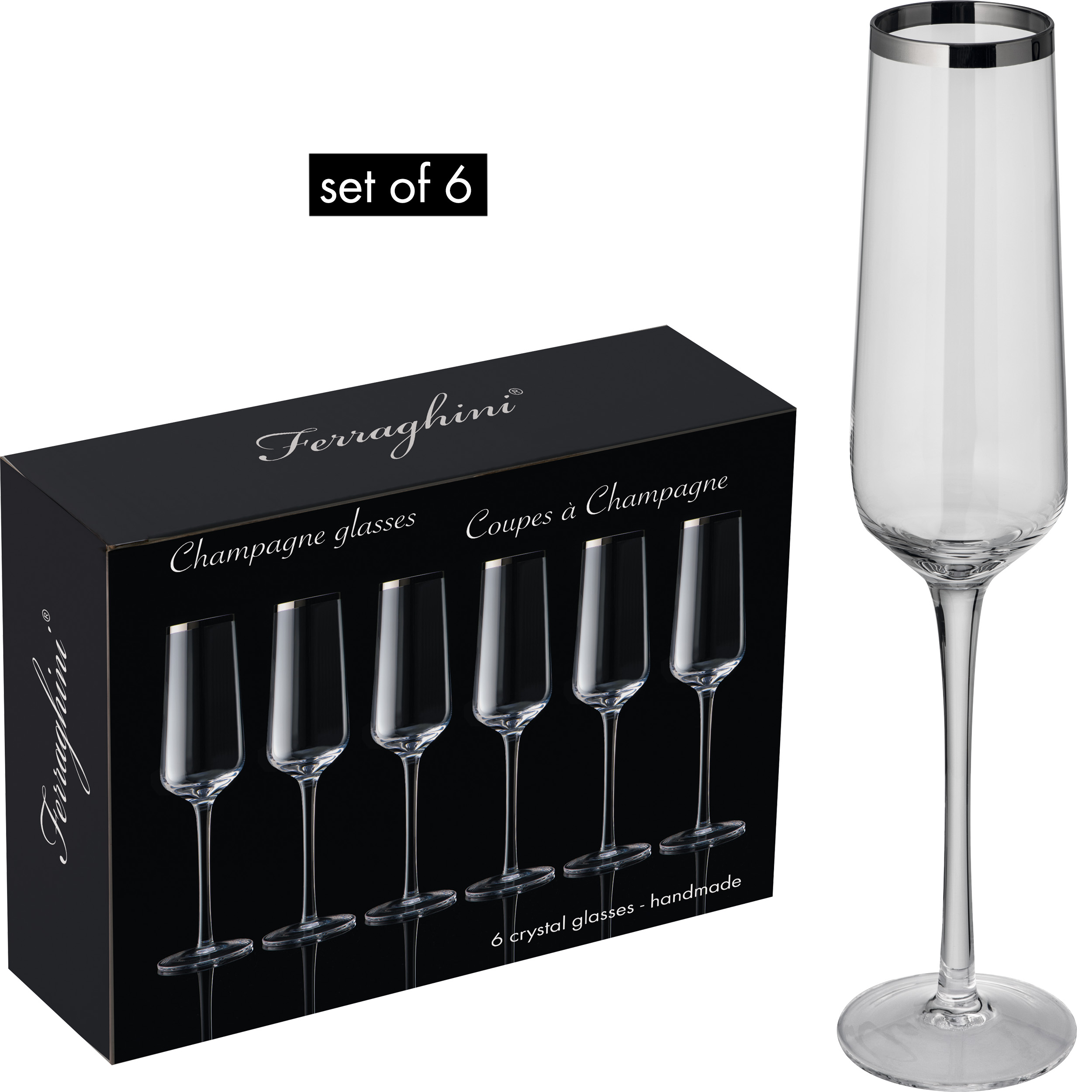Set of 6 champagne glasses