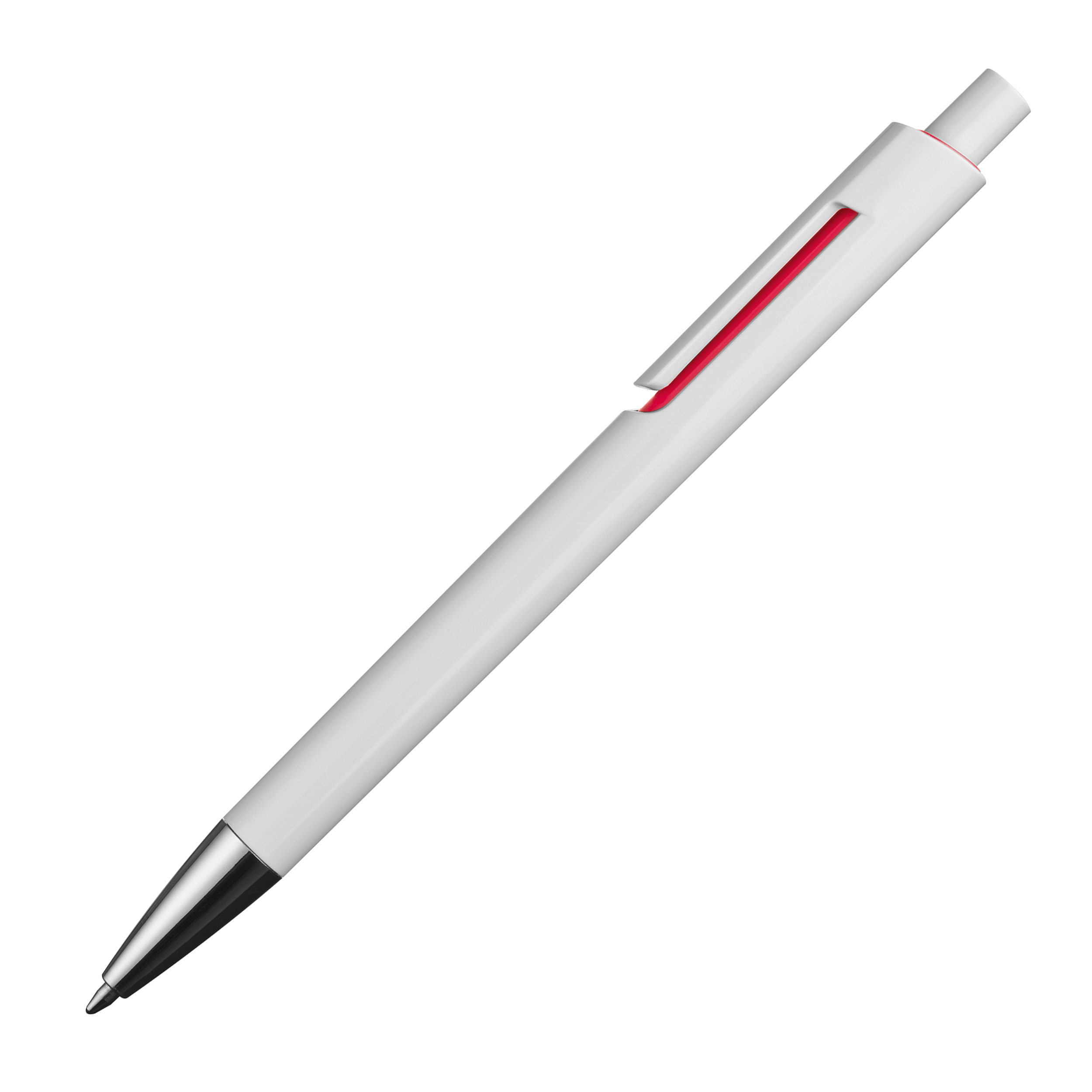 Weißer Kugelschreiber mit farbigen Applikationen 
