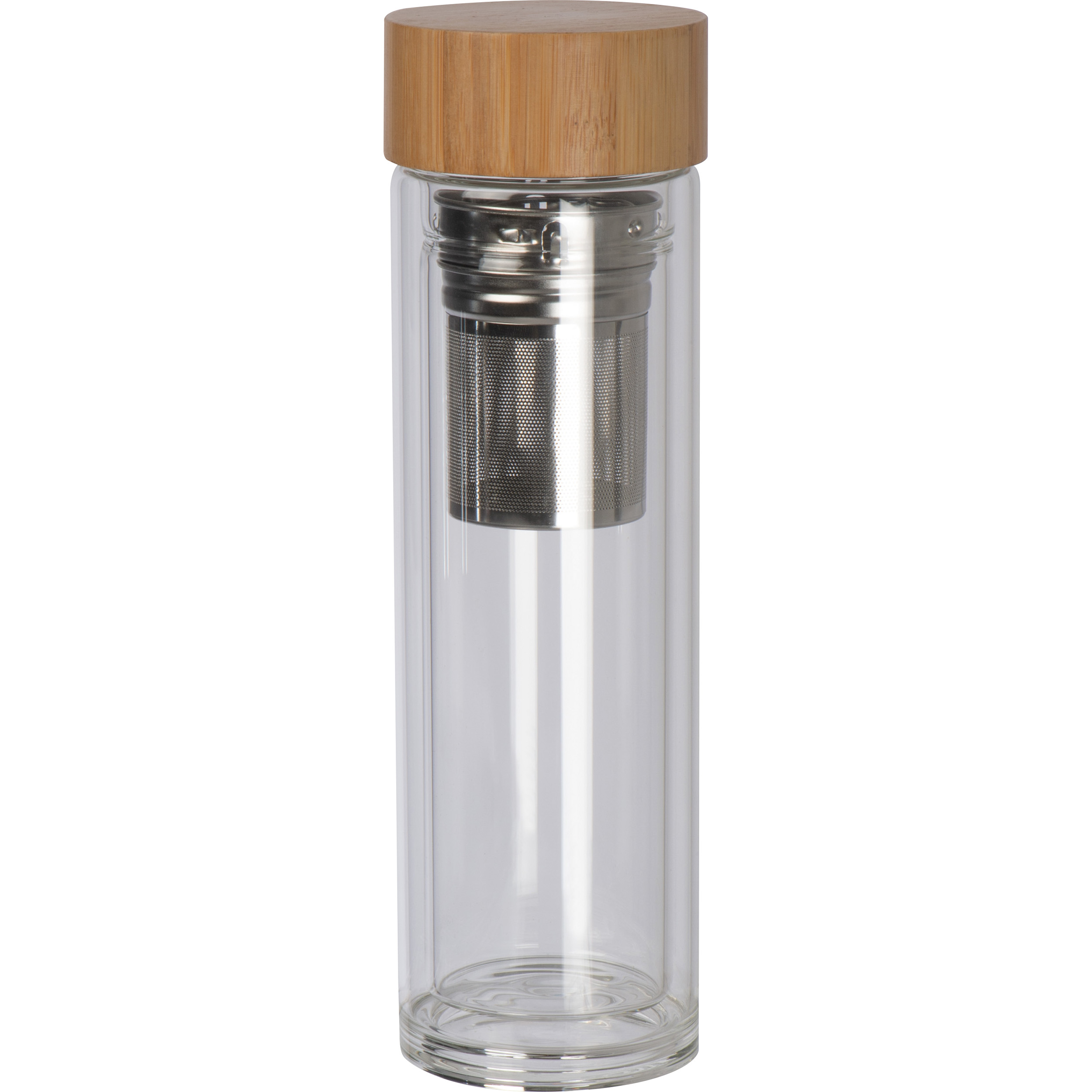Glasflasche mit Deckel aus Bambus und einem Füllvermögen von 420 ml