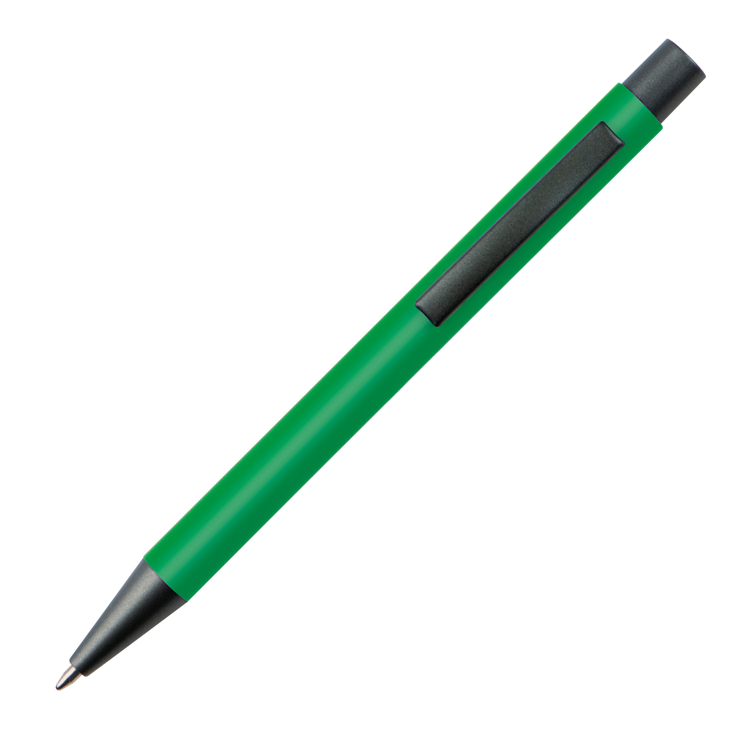 Bolígrafo de plástico con clip metálico.