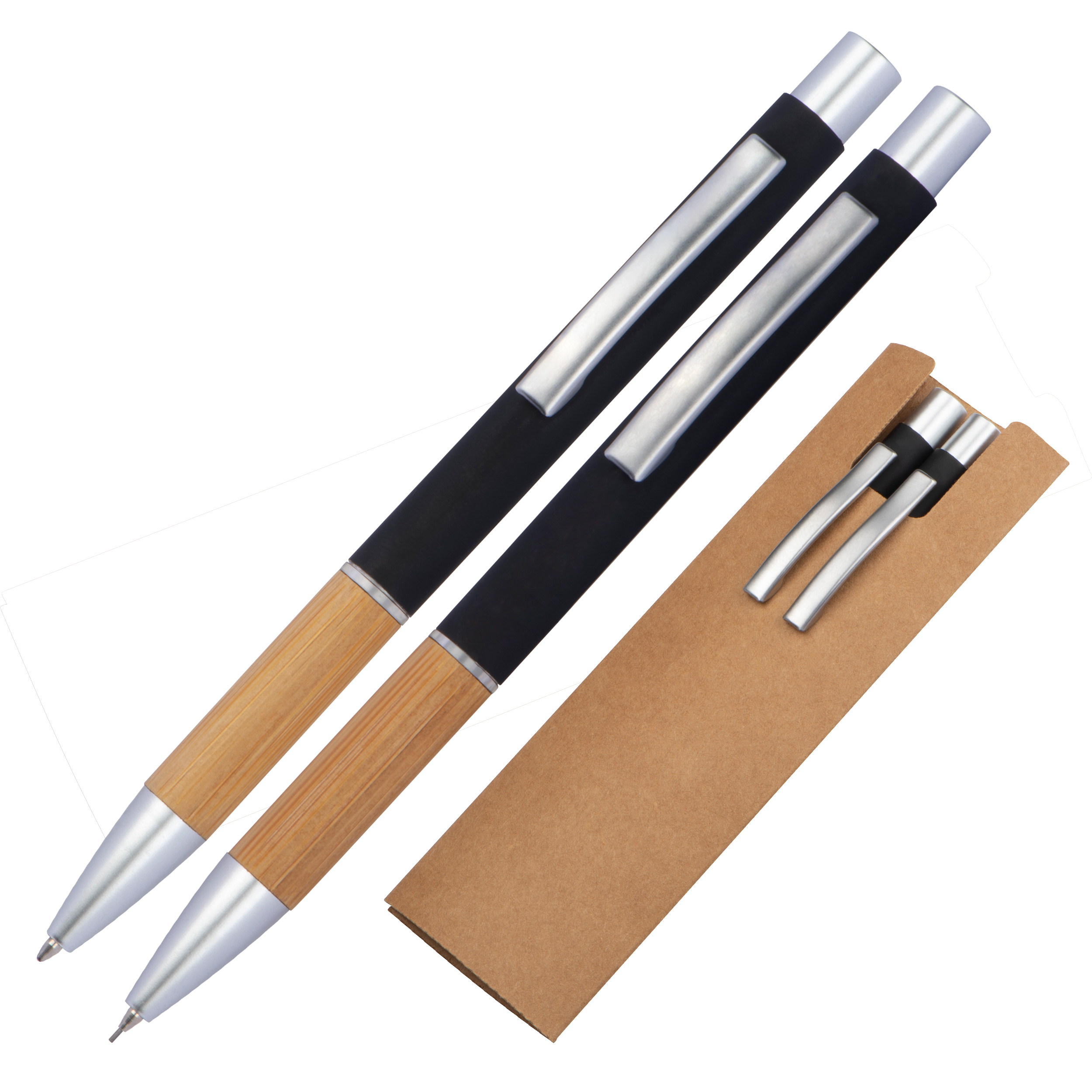 Set d'écriture stylo à bille et crayon avec zone de grip en bambou
