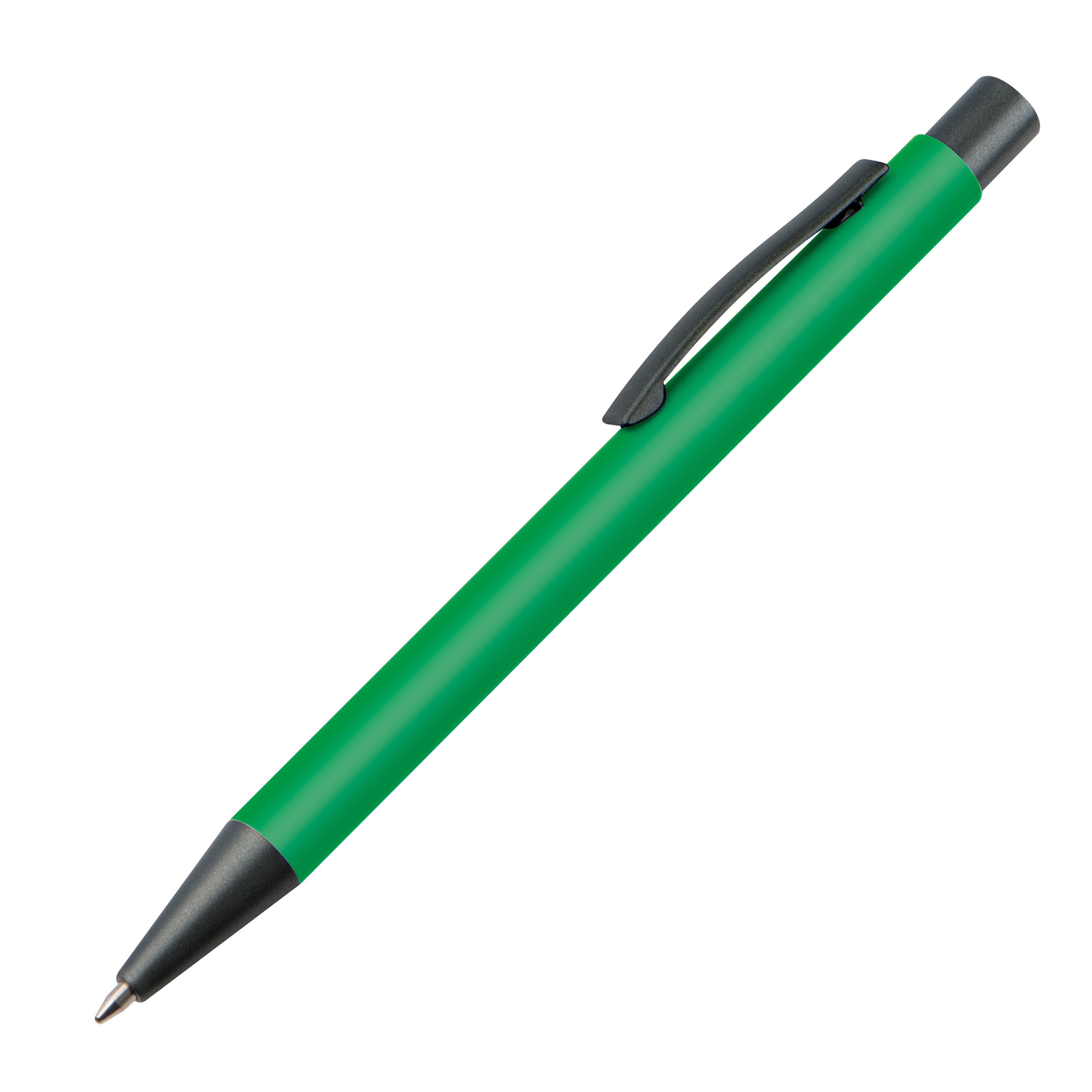 Bolígrafo de plástico con clip metálico.