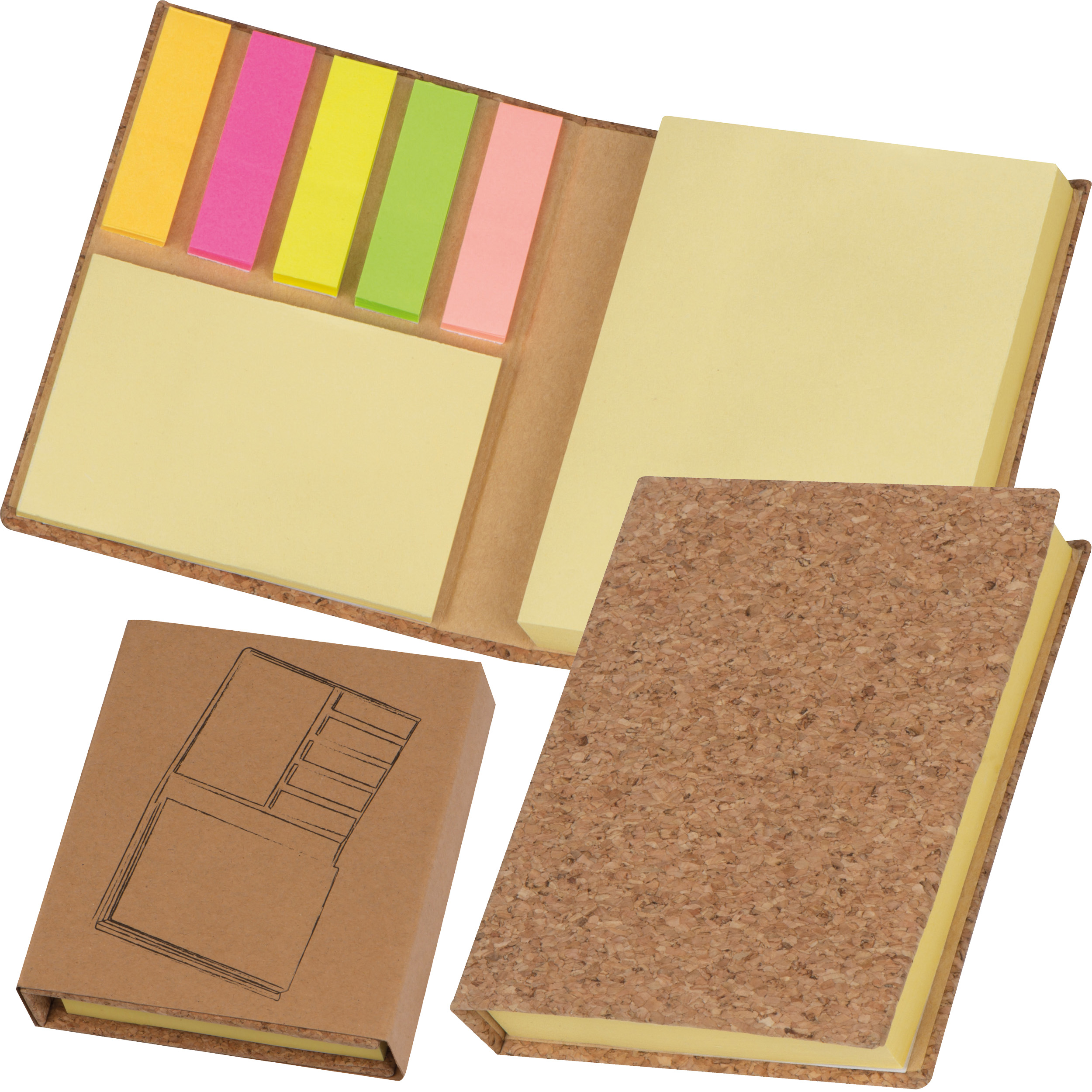 Sticky marker and sticky note book in a cork envelope