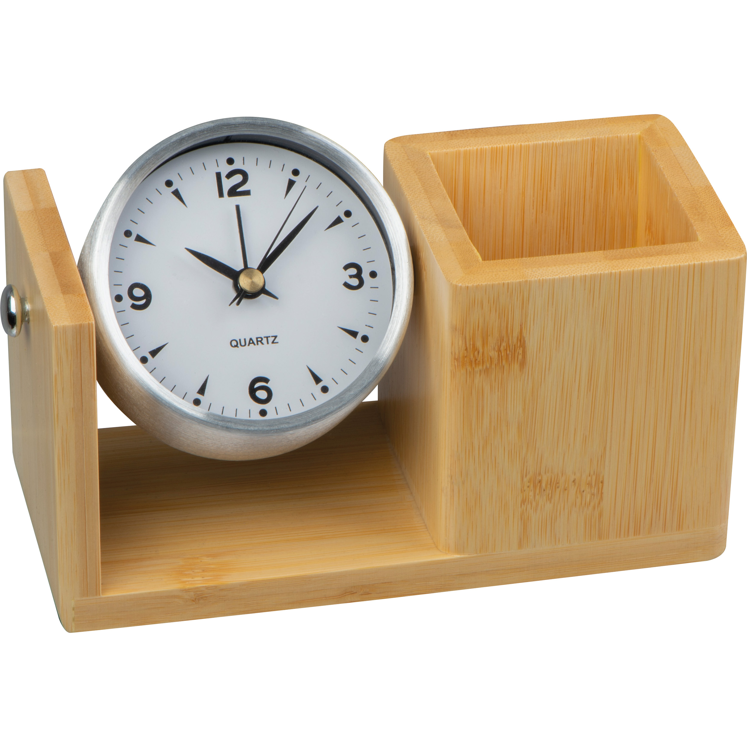 bamboo pencil case with analogue clock
