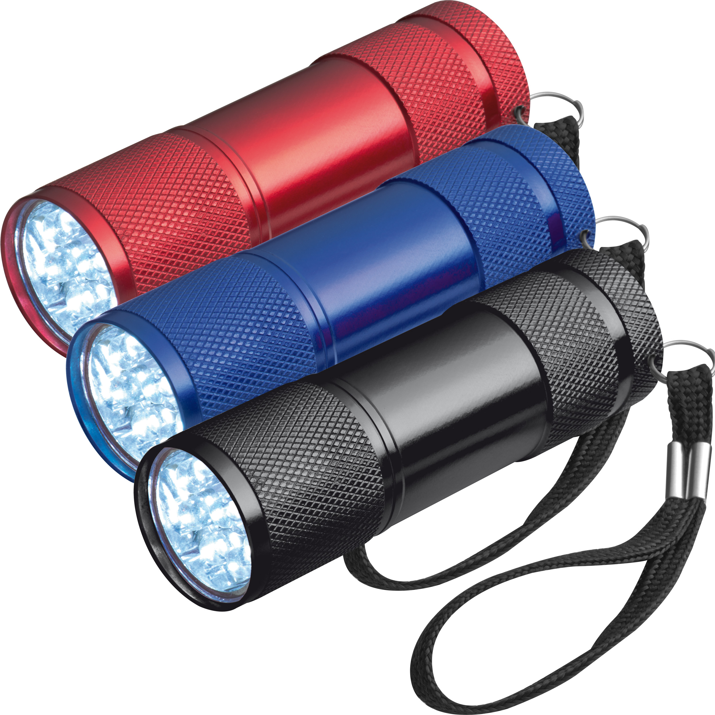 Taschenlampe aus Aluminium mit 9 LEDs, inkl. Batterien in einer Box