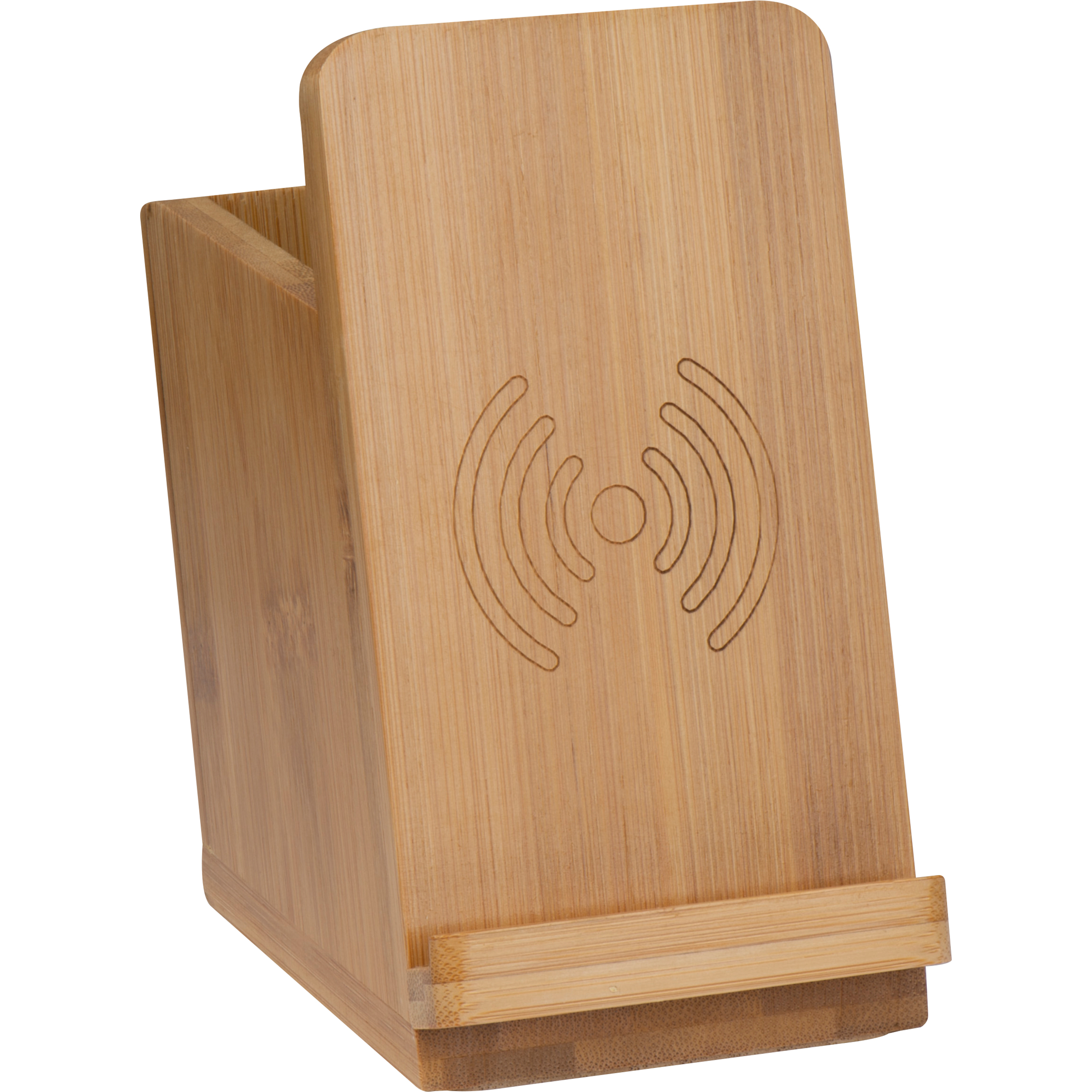 Bamboo wireless charger with pen holder