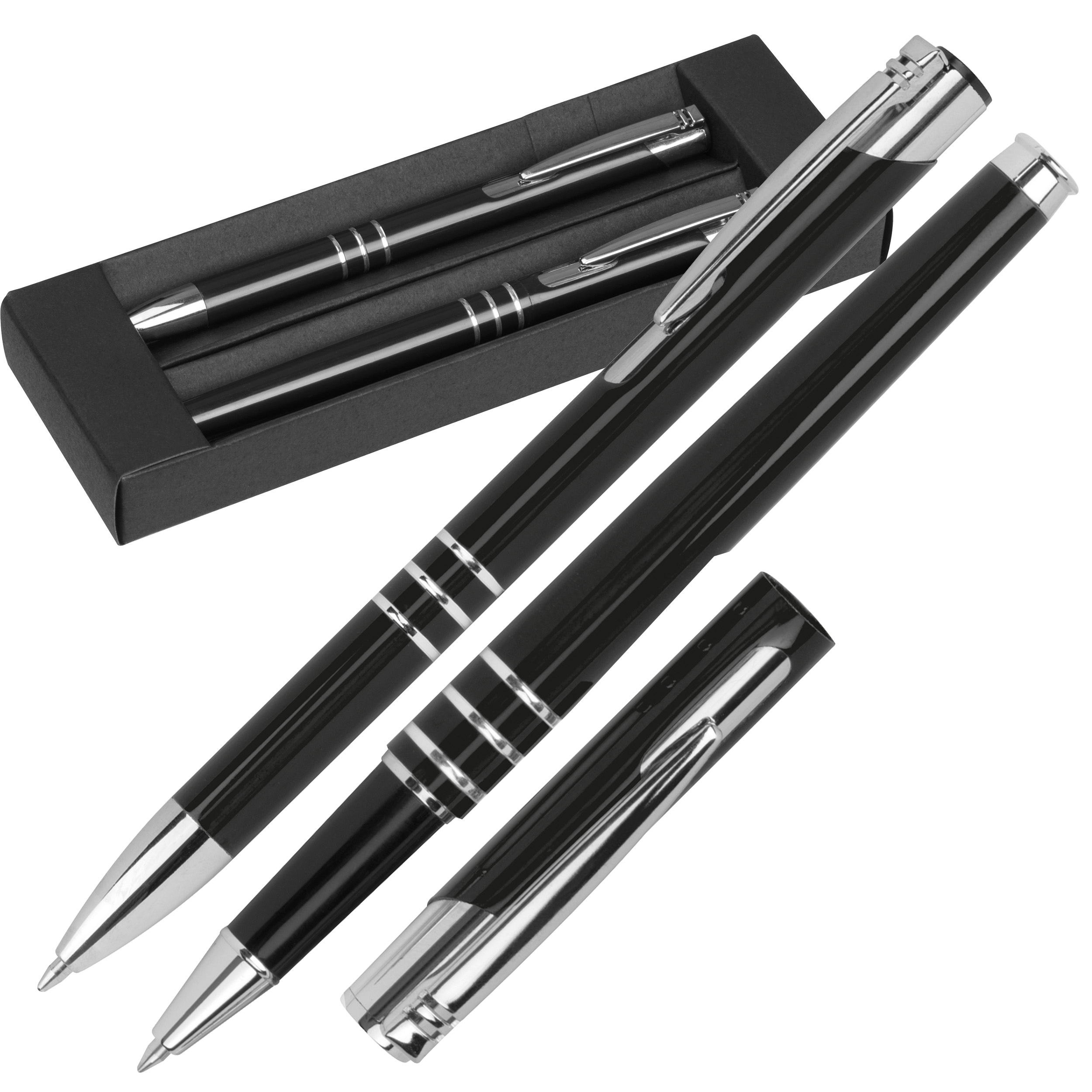 Writing set with ball pen and rollerball pen