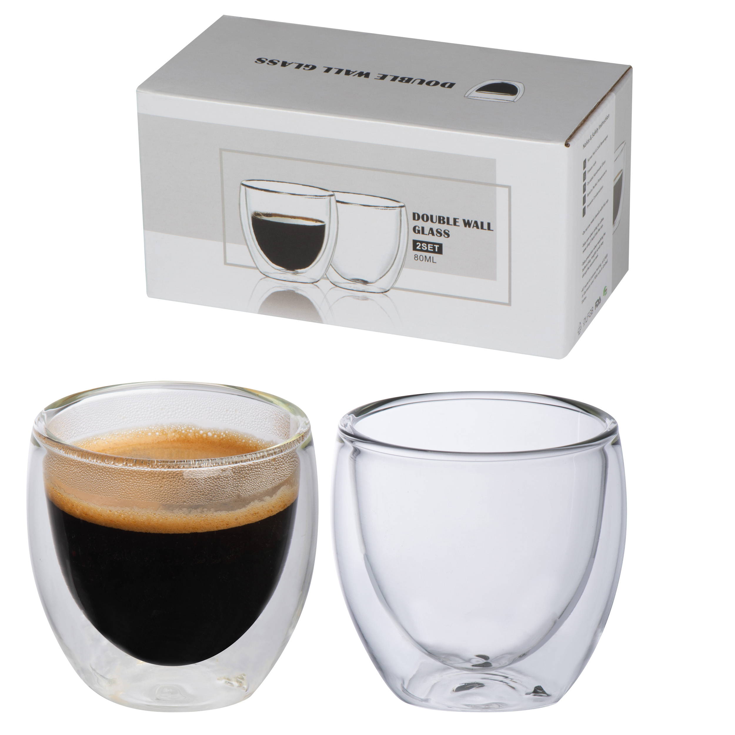 Set of 2 double-walled espresso cups