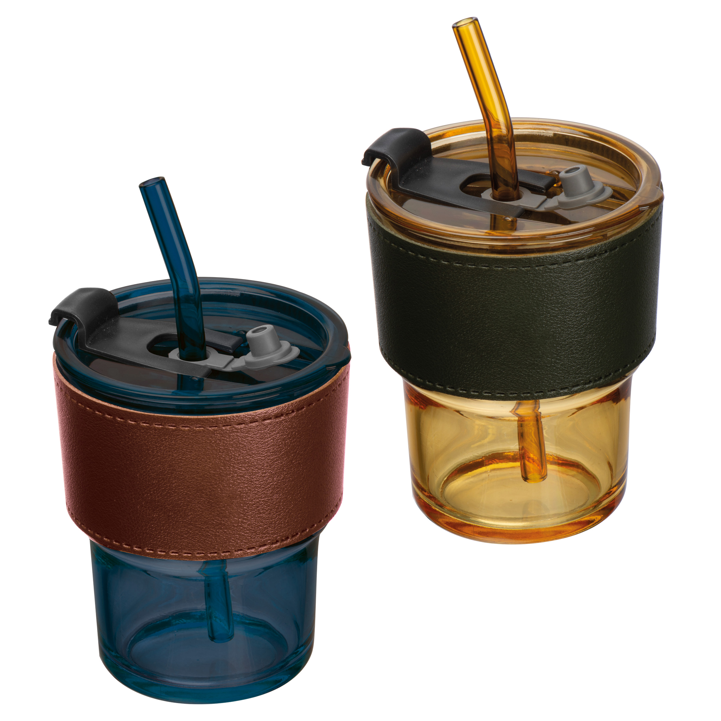 Colored drinking glass with glass straw