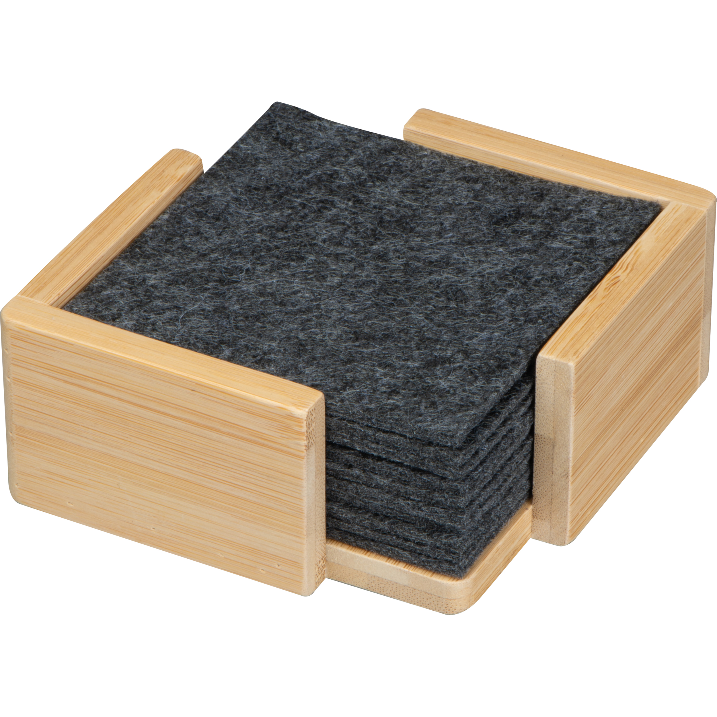 10 felt coasters in bamboo stand